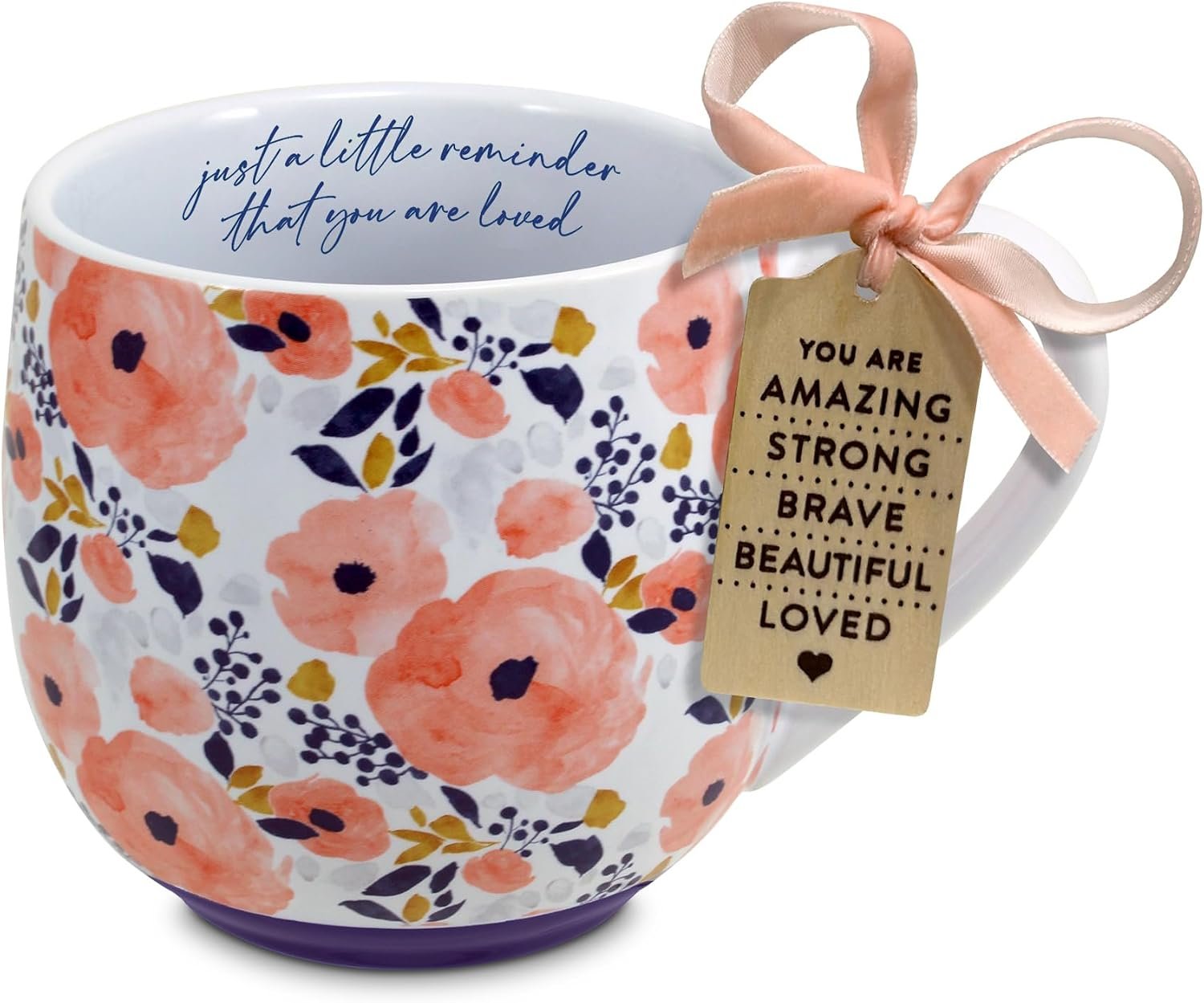 Lighthouse Christian Products Kindness Collective Inspirational Affirmation Coffee Cup, Floral Mug with Encouragement Tag, 18 Ounce Ceramic You are Loved