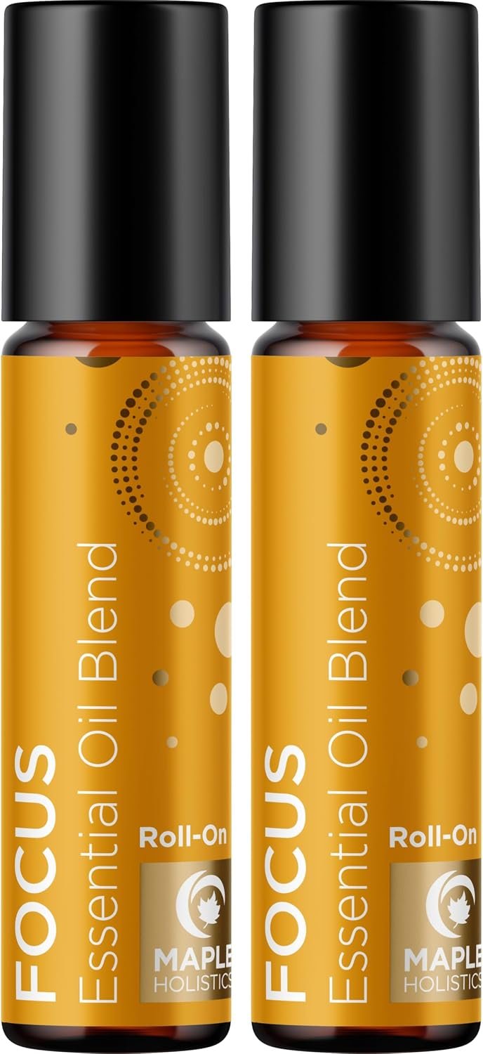 Focus Essential Oil Roll On – Aromatherapy Essential Oil Roller with Invigorating Pure Citrus and Mint Oils – Attention and Focus Essential Oil Blend with Eucalyptus Peppermint & Grapefruit (2 Pack)