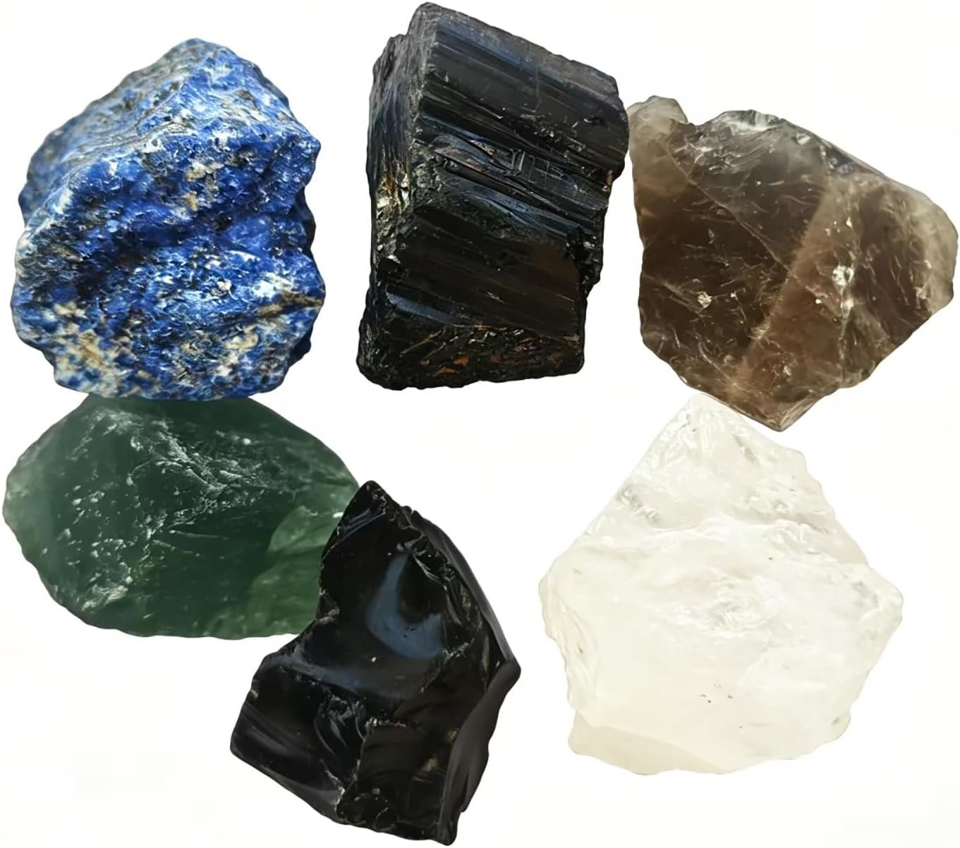 Natural Raw Crystals Set – 6 Healing Stones for Home Protection, Black Tourmaline Obsidian Crystals for Beginners, Crystal Decor Gift Set, Rock Collection Kit for Kids | Powerful Energy；100% Natural Unpolished； Meditation Yoga；1.2-2″large