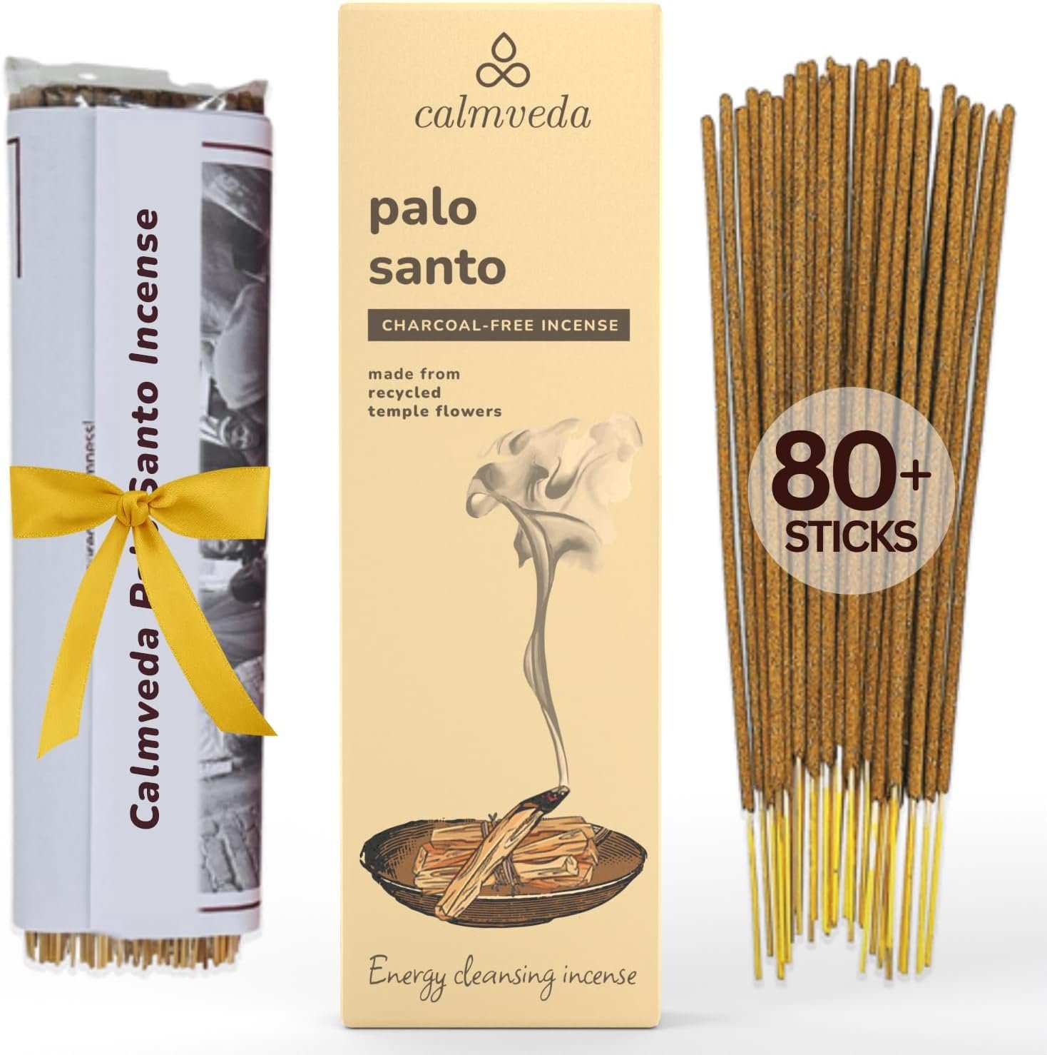 Holy Palo Santo Incense Sticks – 80 Charcoal Free Incense, Made from Upcycled Flowers | Cleansing Incense Sticks Spiritual or Inciensos para Sacar Malas Energias