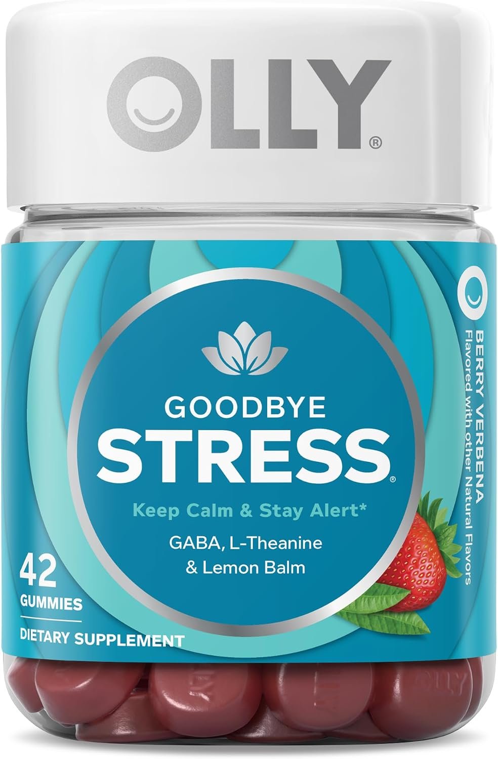 OLLY Goodbye Stress Gummy, GABA, L-Theanine, Lemon Balm, Stress Relief Supplement, Berry – 42 Count
