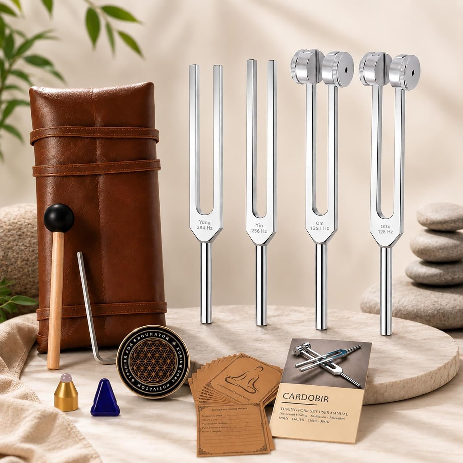 Tuning Forks for Sound Healing Set – 128Hz, 136.1Hz, 256Hz & 384Hz Weighted & Unweighted Aluminum Alloy Tuning Forks with Activator & Travel Pouch for Meditation, Yoga & Chakra Healing