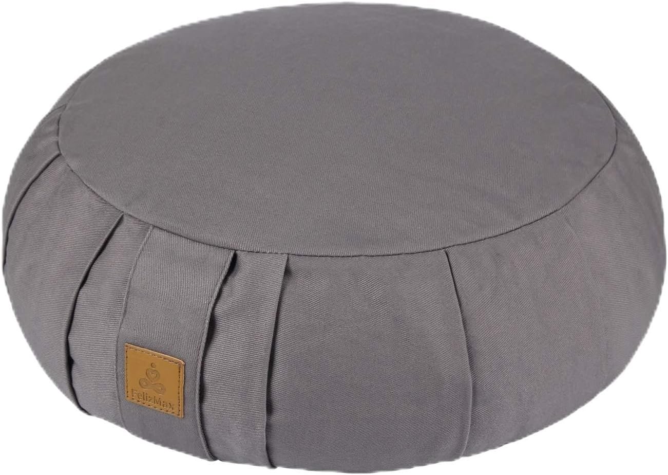 Round Zafu Meditation Cushion D=16″ H=5.5″ Zabuton Meditation Pillow Yoga Bolster Yoga Pillow Floor seat Zippered Organic Cotton Cover Natural Buckwheat kneeling pillow-Large