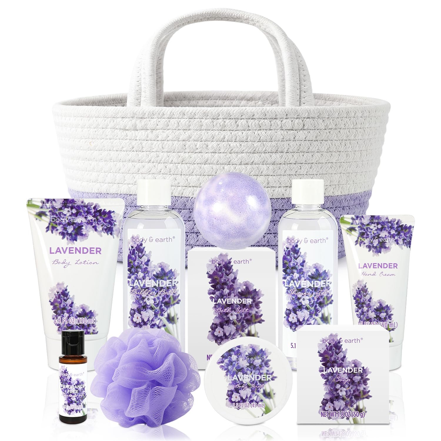 BODY & EARTH Spa Gift Baskets for Women 11pcs Lavender Gift Sets with Bubble Bath, Shower Gel, Body Lotion, Mom Birthday Gifts, Spa Kit, Purple Gift for Her, Christmas Gifts