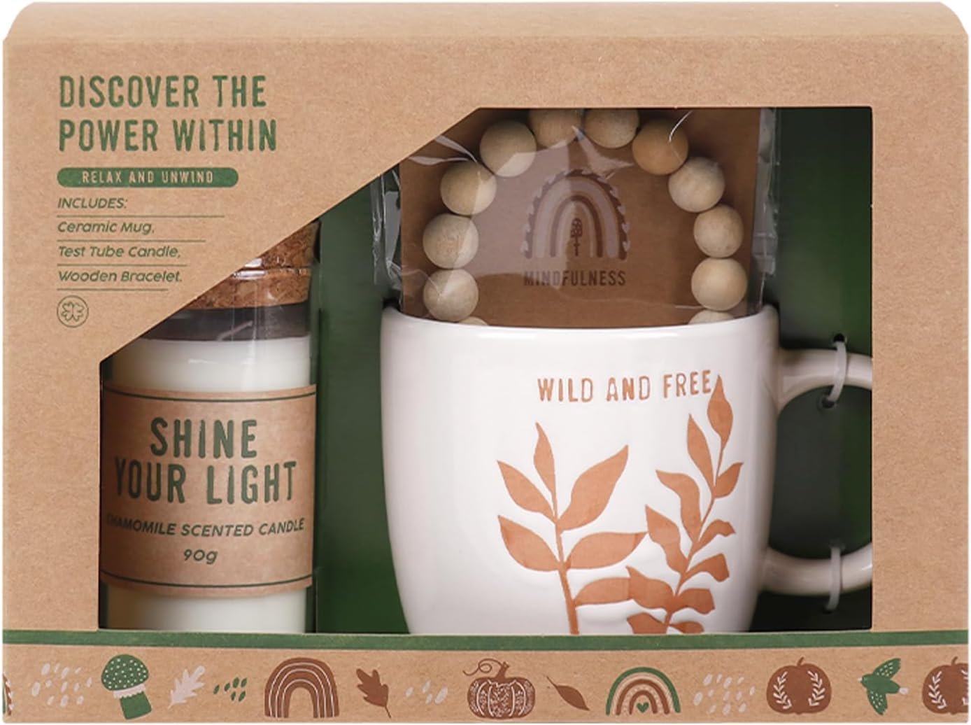 Meditation Set Discover the Power Within Kit Include Ceramic Mug Cup Sandalwood Bracelet & Eco-friendly Glass Candle Self Care Gifts for Women