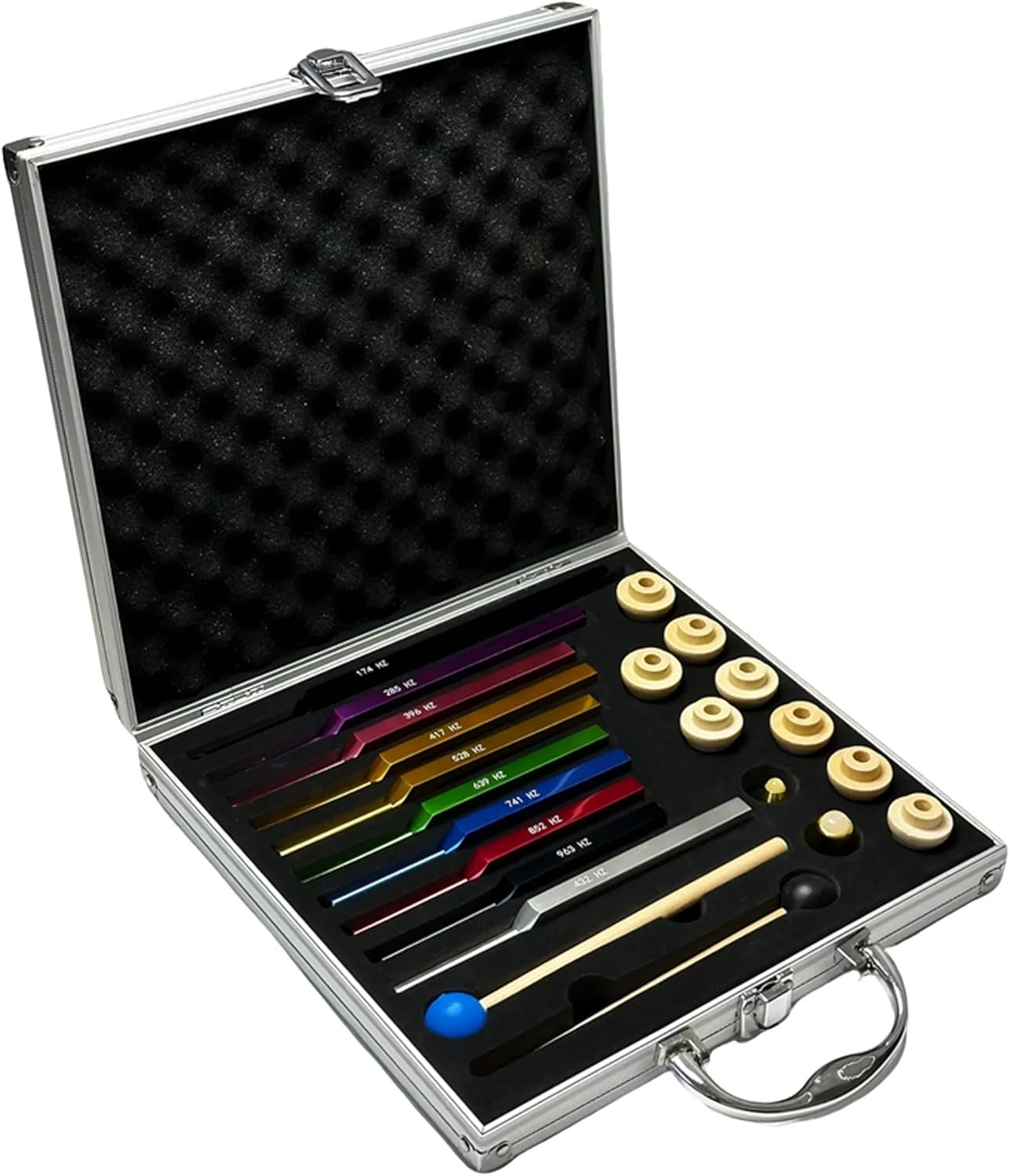 10-Piece Complete Solfeggio Tuning Fork Set with Case – 174Hz-963Hz & 432Hz – Professional Healing Kit with Mallets, Wooden & Metal Bases for Therapy, Meditation, Yoga