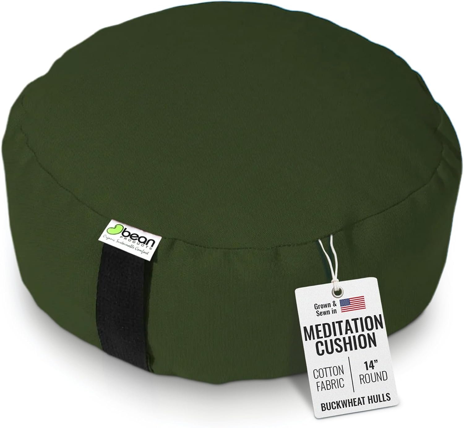 BEAN PRODUCTS Zafu Meditation Pillows for Sitting on Floor, Yoga Cushion, Cotton/Buckwheat fill Yoga Pillow, Zafu Meditation Cushion, Zen Kneeling Prayer Pad- MADE IN USA – 14″ ROUND – EARTH