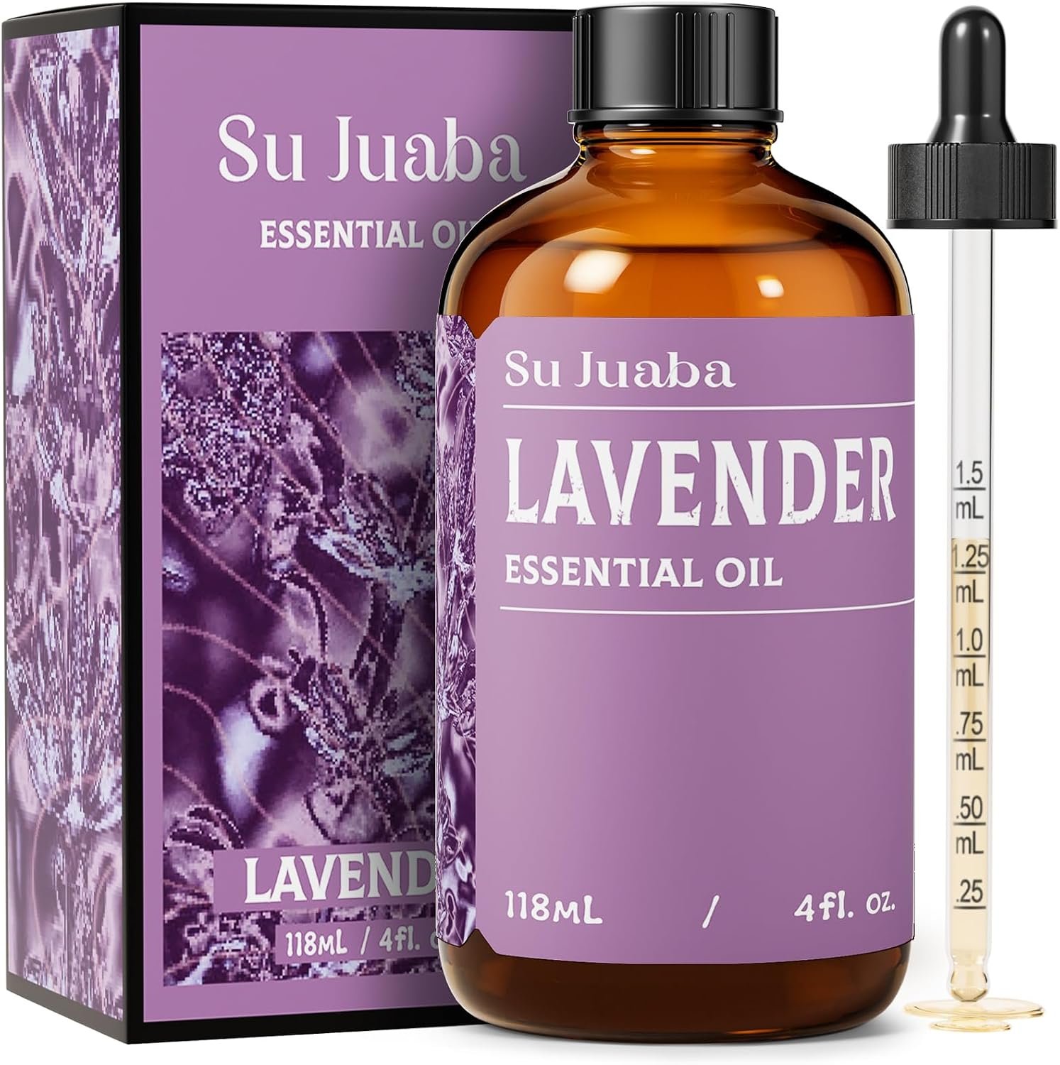 SU JUABA Lavender Essential Oil for Aromatherapy, Sleep & Relaxation | Calming Scent for Diffusion & Skin Care, Ideal for DIY Candles Soap & Fabric Softening – 118mL / 4 fl oz