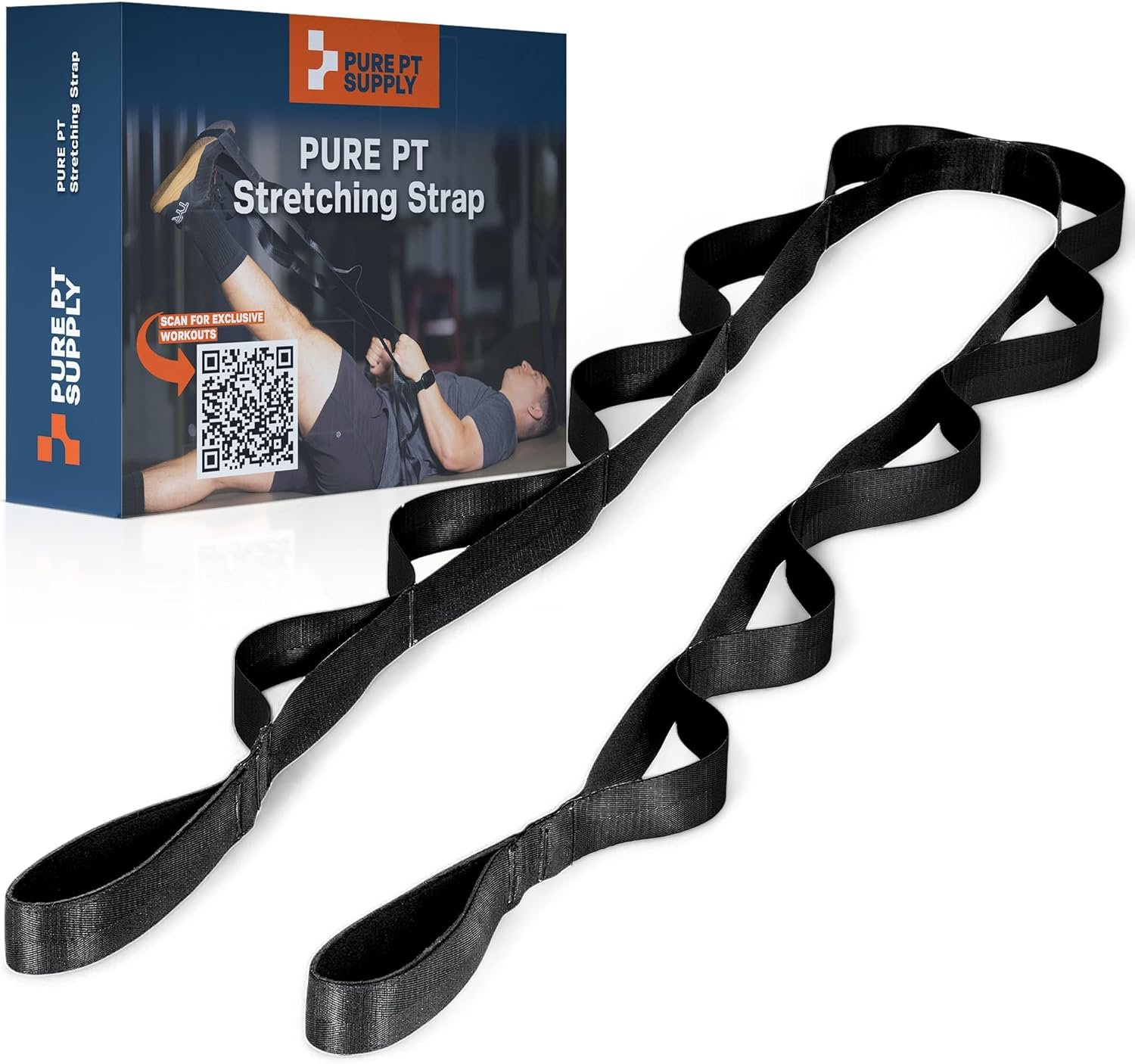 Pure PT Stretching Strap with 10 Loops – Non-Elastic – Physical Therapist-Approved Stretch strap for Stretching, Yoga, Injury Recovery & Flexibility | Premium Yoga Strap – Expert Workouts Included