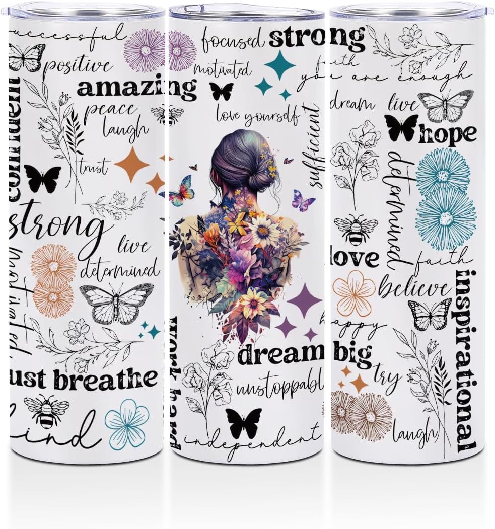 Positive Affirmations Stainless Steel Straight 20 Oz Tumbler | Motivational Water Bottle, Self Love Inspirational Gifts for Women Sister Friends Mom, Christmas Birthday Gifts for Women