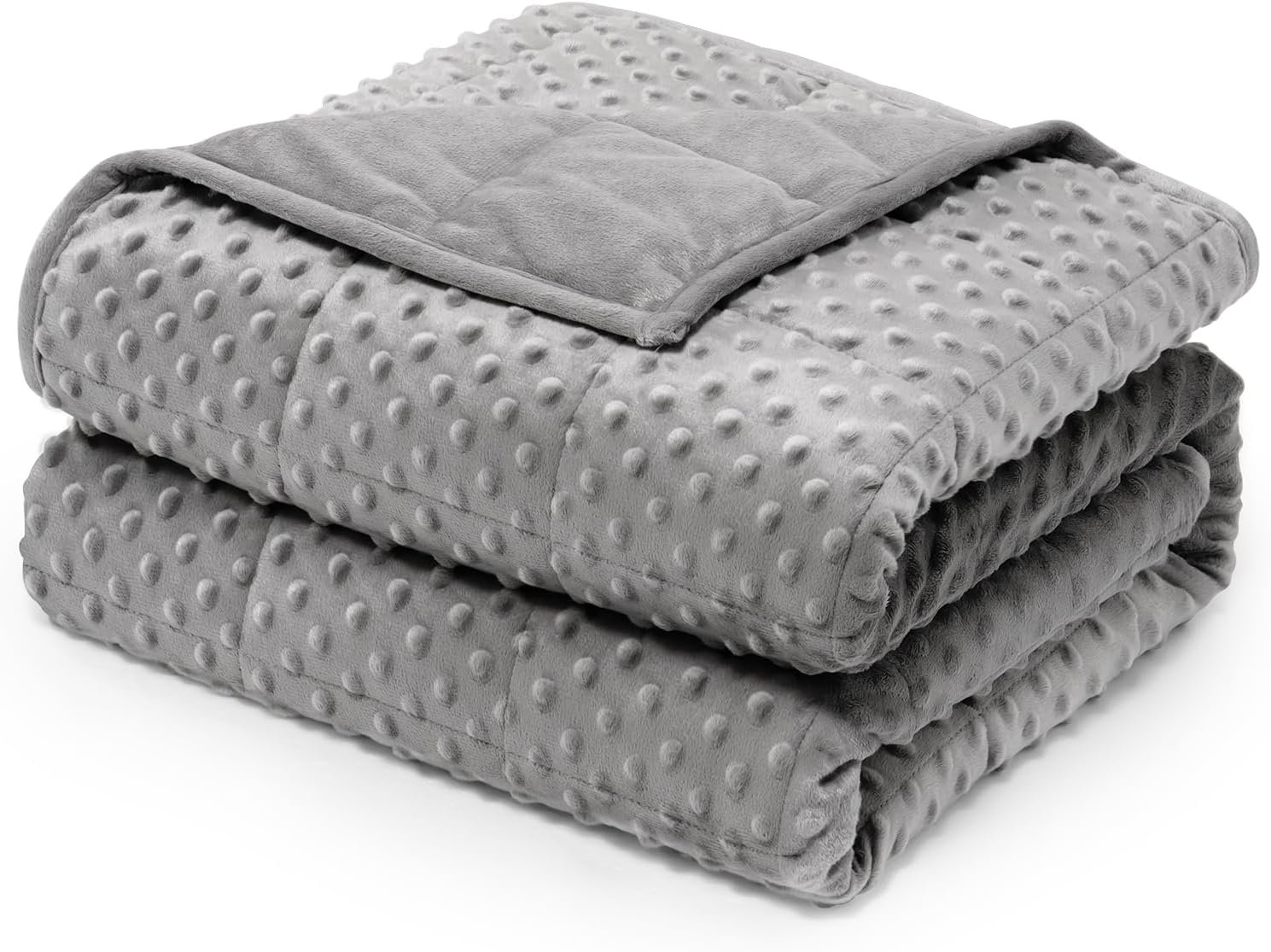 Wemore Minky Dot Weighted Blanket for Adults Twin Size 15 lbs 48″x72″ Grey | Great for Stress Relief and Better Sleep, Soft All Season Heavy Throw Blanket, Glass Beads, Skin-friendly, Machine Washable