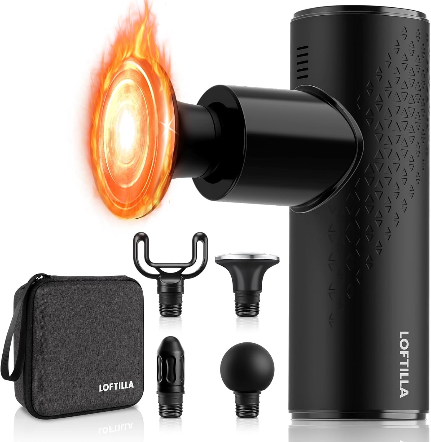 LOFTILLA Mini Massage Gun with Heat – Pocket-Sized Deep Tissue Massager, Powerful Percussion Massager Gun for Neck Back Shoulder Legs, 4 Massage Heads, Portable Gift for Men Women, Black