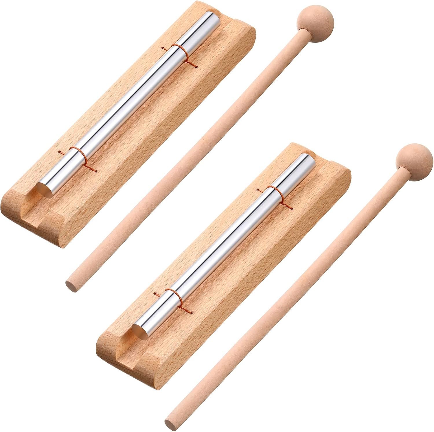 2 Set Hand Chimes for Classroom Meditation Chimes Bells Classroom Management Tools Instrument with Mallet for Meditation Yoga Prayer Teacher School (Single Tone,Wooden Color)