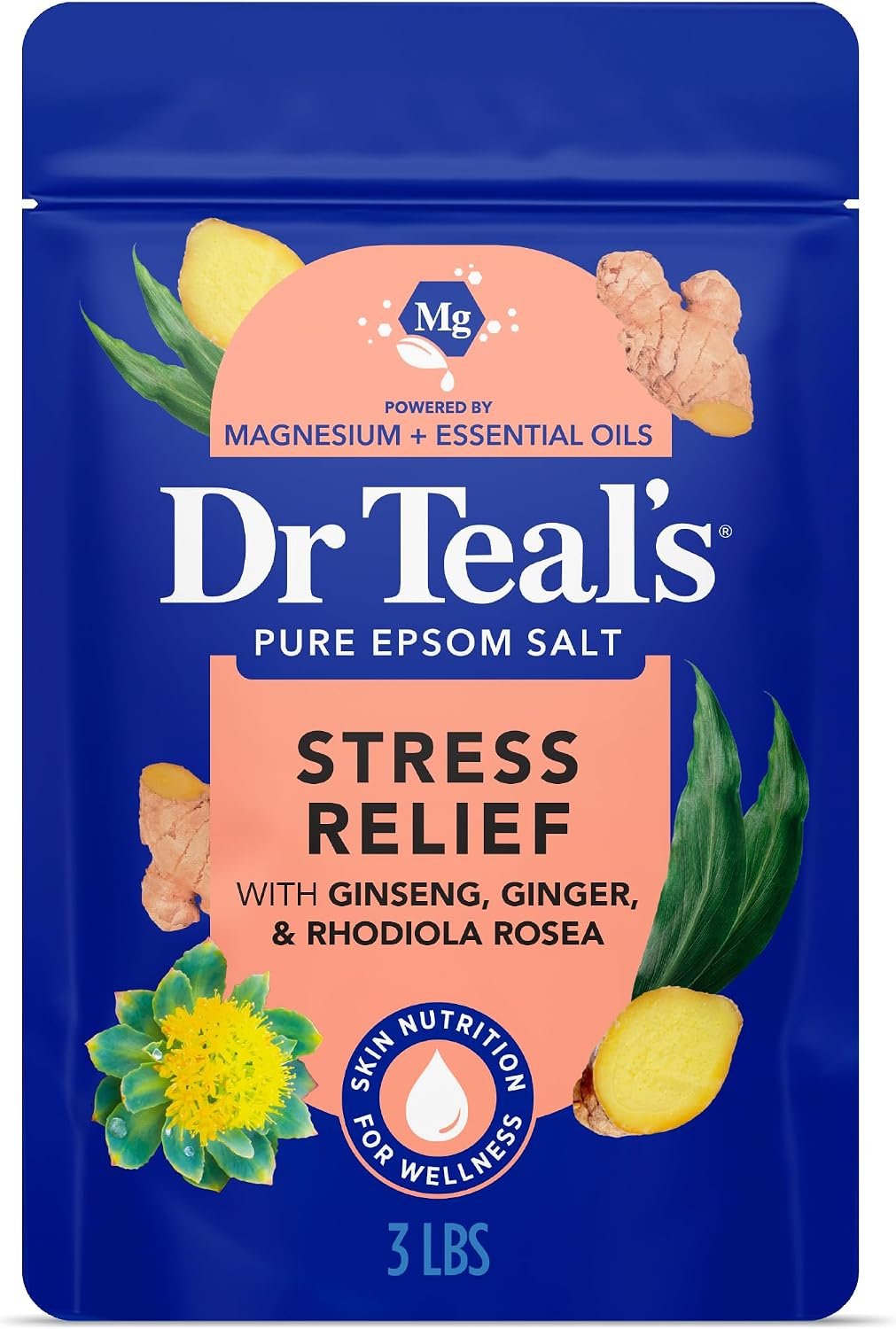 Dr Teal’s Epsom Salt Magnesium Soak, Stress Relief with Essential Oils, 3 lbs