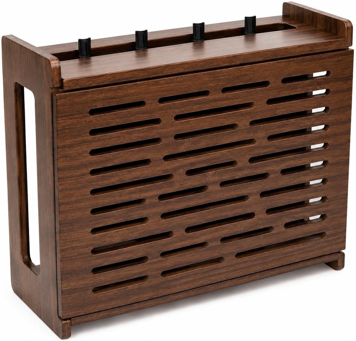Jacob & Lane Decorative WiFi Box Hider – Bamboo Router and Modem Storage – Wall Mountable Wooden Shelf to Hide Router Modem Box with Cable Management (Up to 11″ Tall) (Espresso)