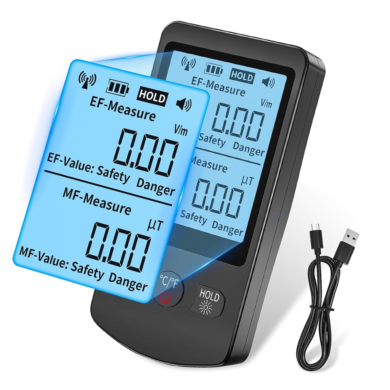 COLOR TREE EMF Meter Rechargeable Electromagnetic Field Upgrated 3-in-1 Radiation Detector Handheld Digital LCD Temperature Measure – Tester for Home Inspections – Outdoor and Ghost Hunting