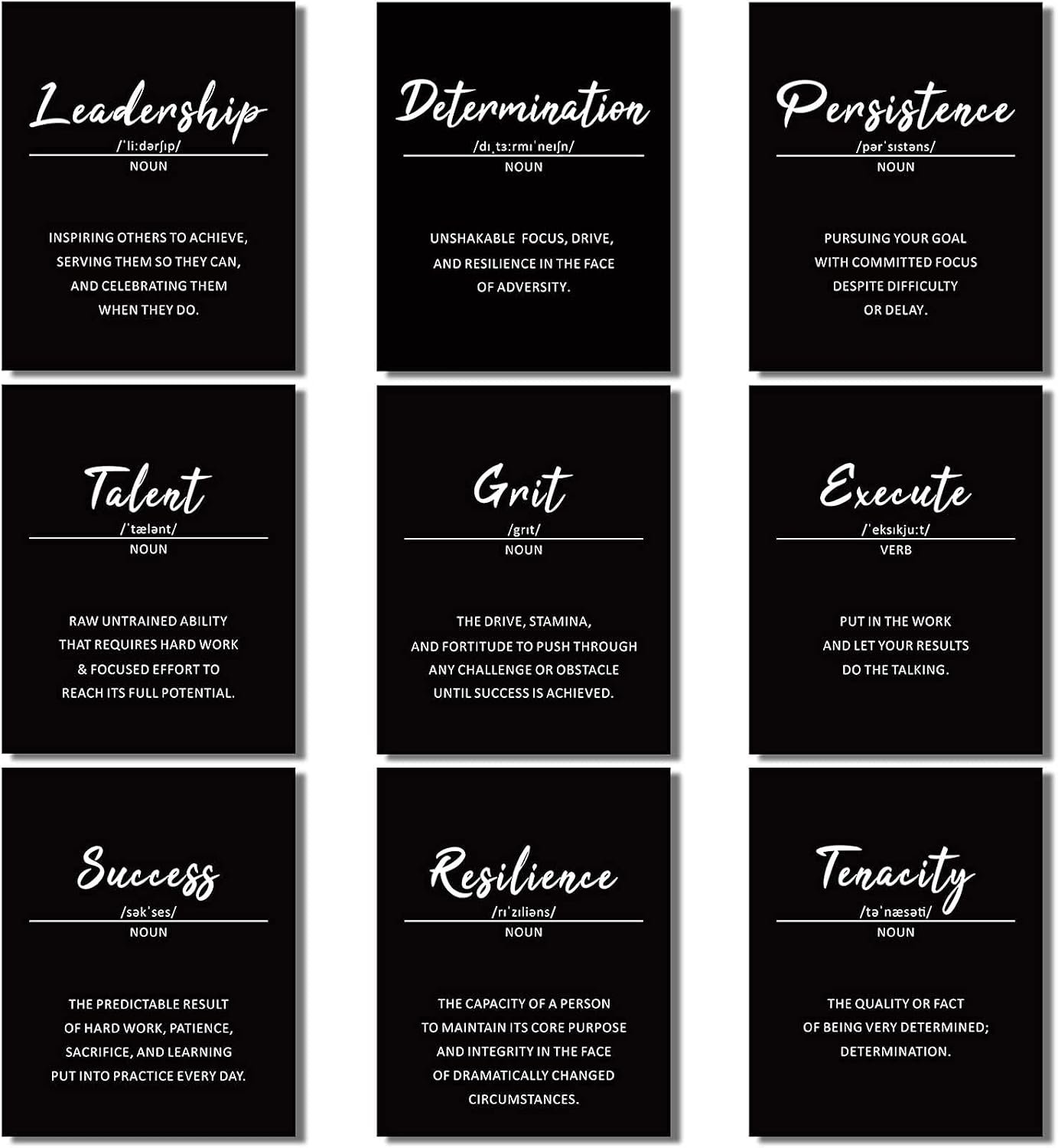 Outus 9 Inspirational Wall Art Prints for Classroom Office, 8×10, Unframed | Black Motivational Quote Posters, Teens Adults Decor, Affirmation Prints, College Dorm, Living Room Wall Decorations
