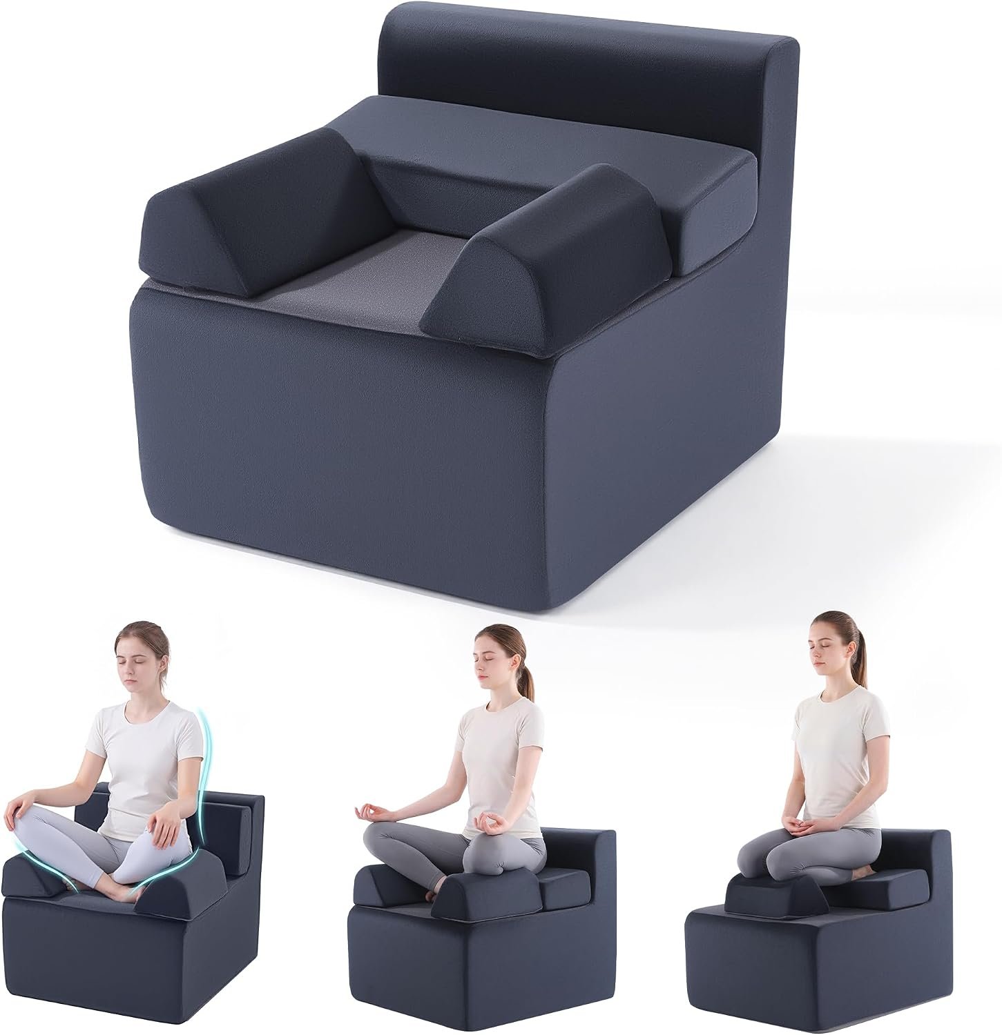 BALAPET Large Meditation Chair for Sitting, Ergonomic Meditation Seat with High Density Foam Support, Cross Legged Floor Chair with 3 Detachable Cushions, Meditation Chair for Yoga & Office