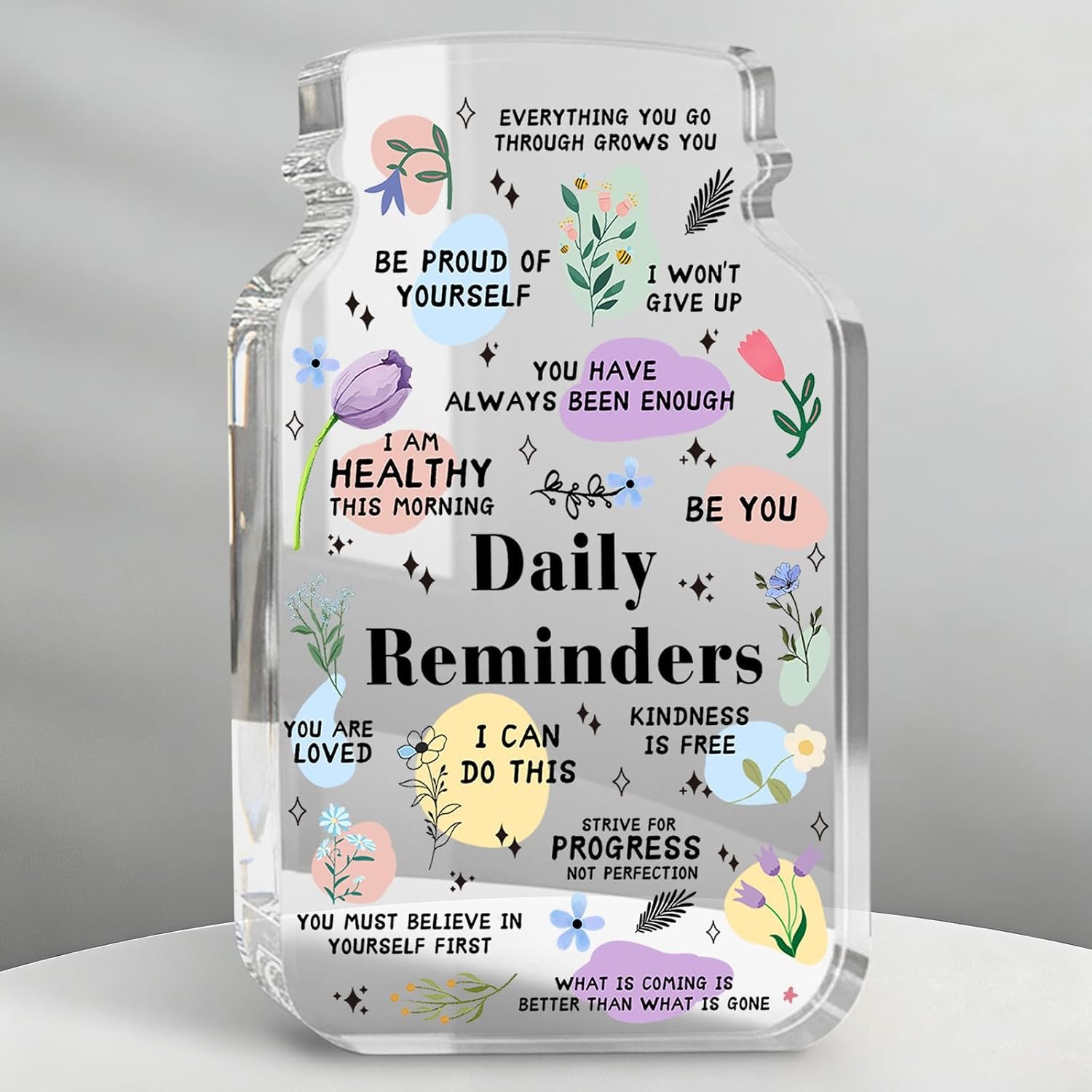 Inspirational Daily Reminders Desktop Decor Sign, Inspirational Quotes Mason Jar Acrylic Plaque Sign, Positive Affirmation Gifts, Motivation Encouragement Christmas Birthday Gifts for Office Home