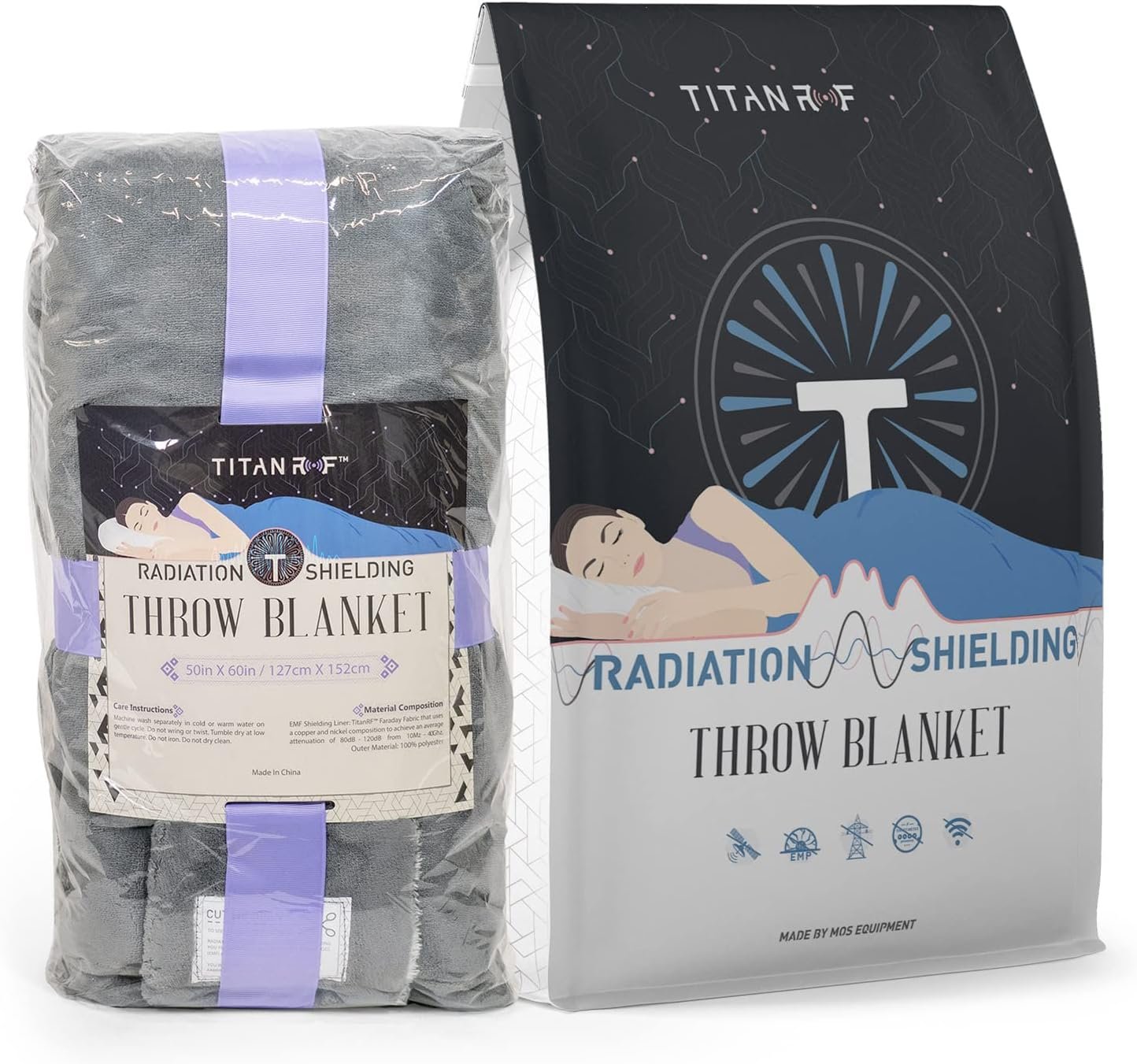 Mission Darkness TitanRF Radiation Shielding Throw Blanket – 50″ x 60″ (127cm x 152cm) Ultra-Soft Reversible Gray and White Design with EMF Radiation Protection – This is Not a Faraday Cage