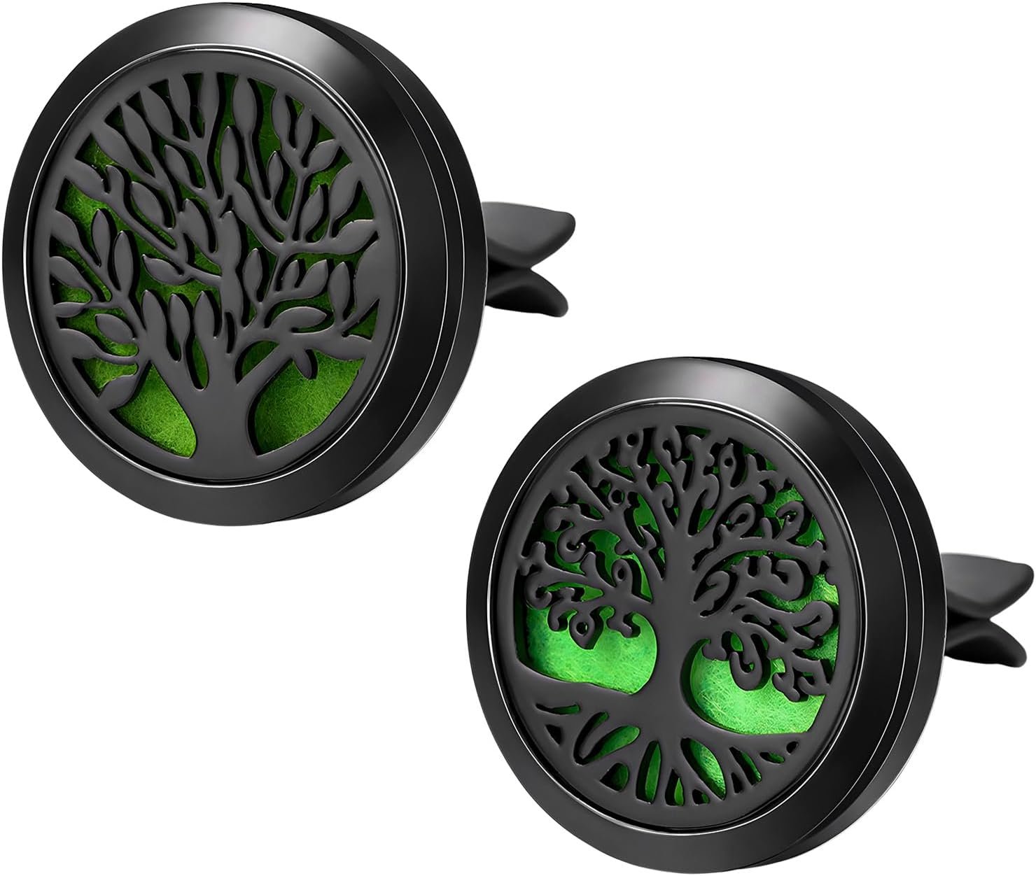 KVAEY 2PCS 30mm Car Diffuser Vent Clips, Tree of Life Aromatherapy Essential Oil Diffuser Locket with 12 Felt Pads, Stainless Steel Car Diffuser Locket Air Freshener (Black)