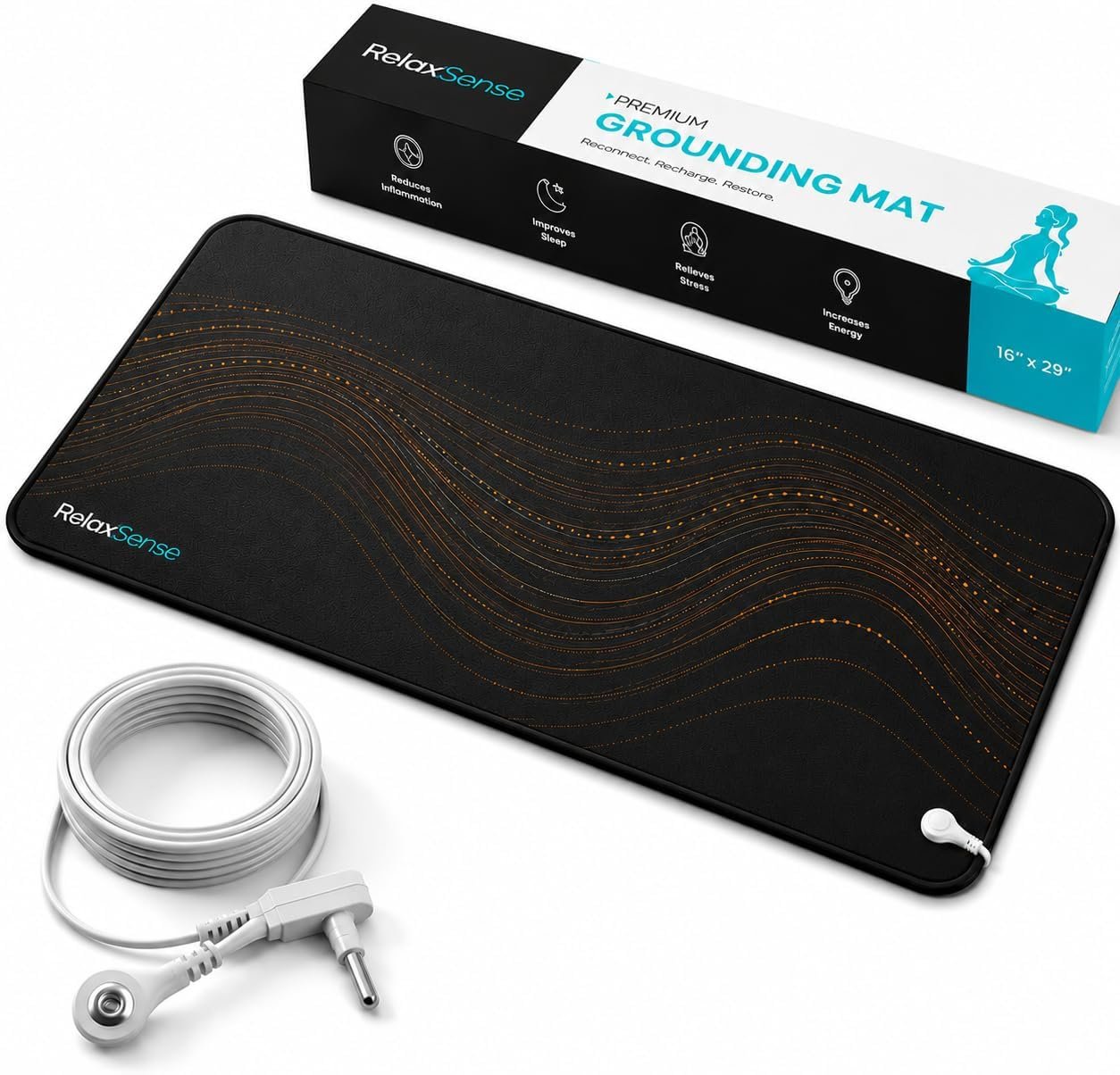 Grounding Mat for Feet, Desk & Bed (16″ x 29″) – Foldable Earthing Mat with 5 Ft Cord & Tester Pen, Lightweight Grounding Pad for Sleep, Yoga, Meditation & Stress Relief