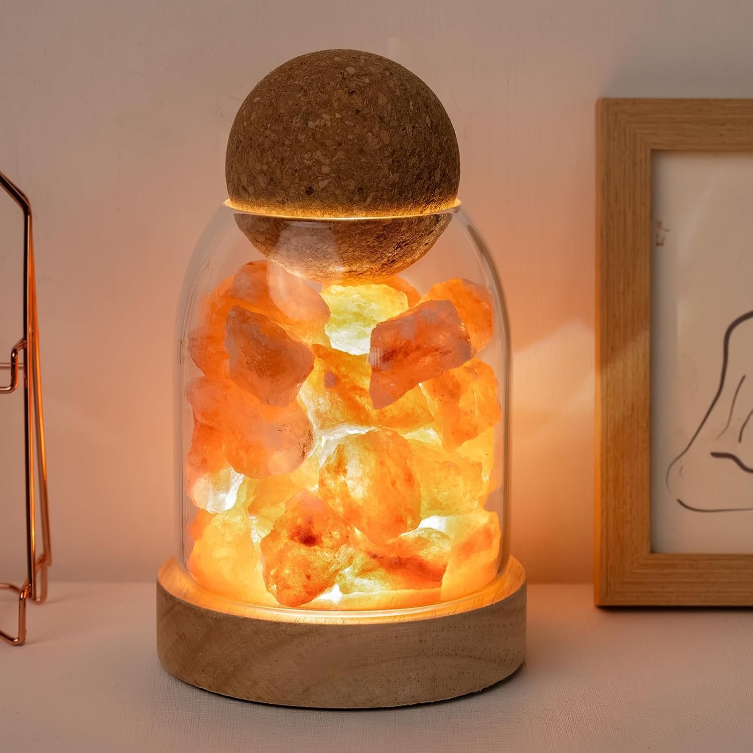 Runyangshi Himalayan Salt Night Lamp 6.3″ Natural Healing Crystal Aroma Stone Diffuser Bedside Lamp USB Port 3 Colours Dimming Mode Bedroom Lamp Home Decor