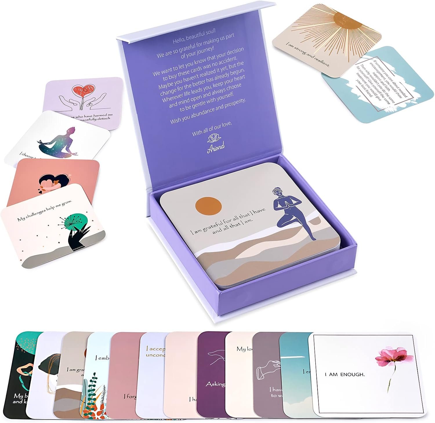 Ariond Happier Me – Daily Positive Affirmation Cards For Self Love | Inspirational Messages | Unique Artwork | Intentional Gift for Mindfulness, Meditation, Yoga, Gratitude, Women & Spirituality