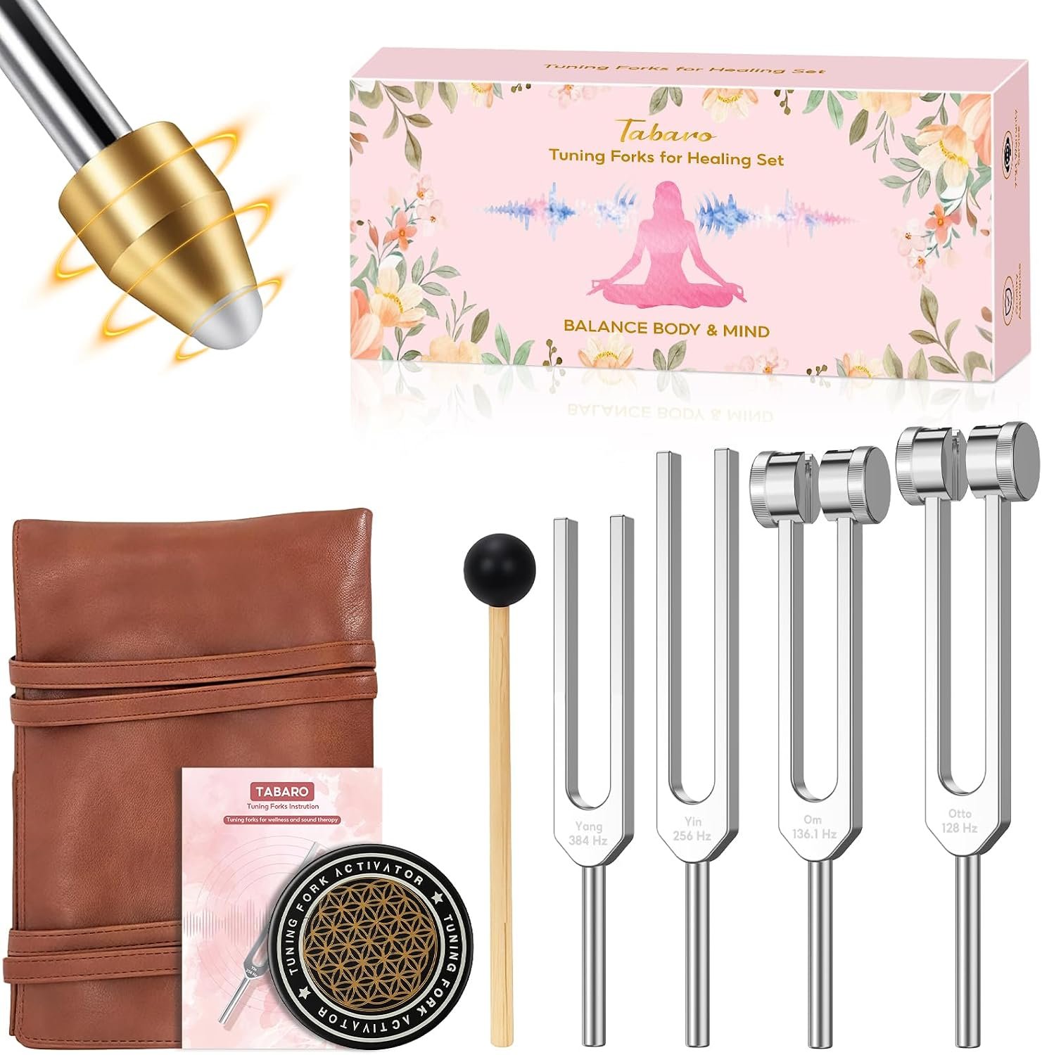 TABARO Tuning Forks for Healing Set – Includes 128HZ 136.1HZ 256HZ 384HZ Weighted & Unweighted Tuning Forks for Chakra/Sound Therapy/Yoga/Meditation/Gift/Mother’s Day | TABARO