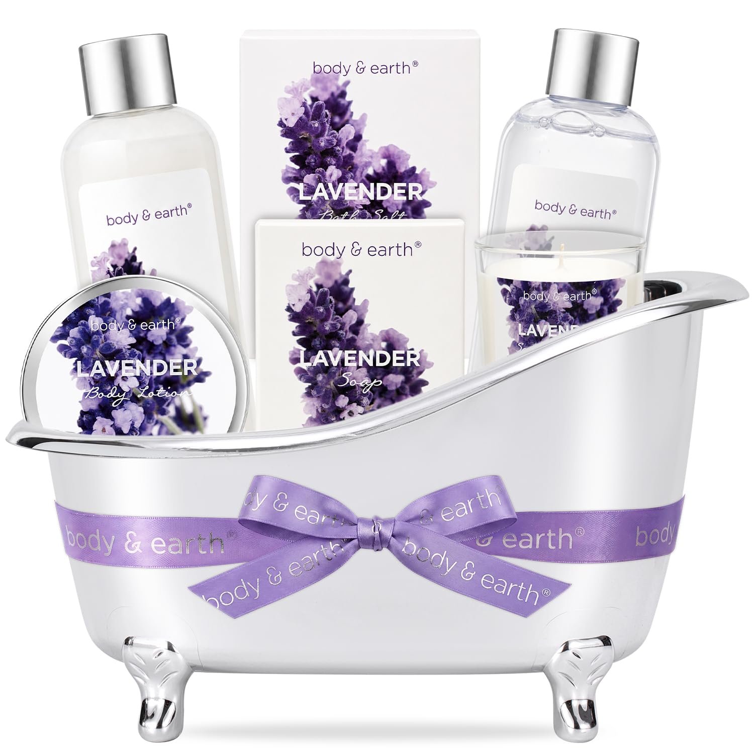 Gift Set for Women Body & Earth Spa Gifts Set Lavender Gift Baskets for Women Bath Sets with Bubble Bath Body Lotion Scented Candle Christmas Gifts for mom，Wife