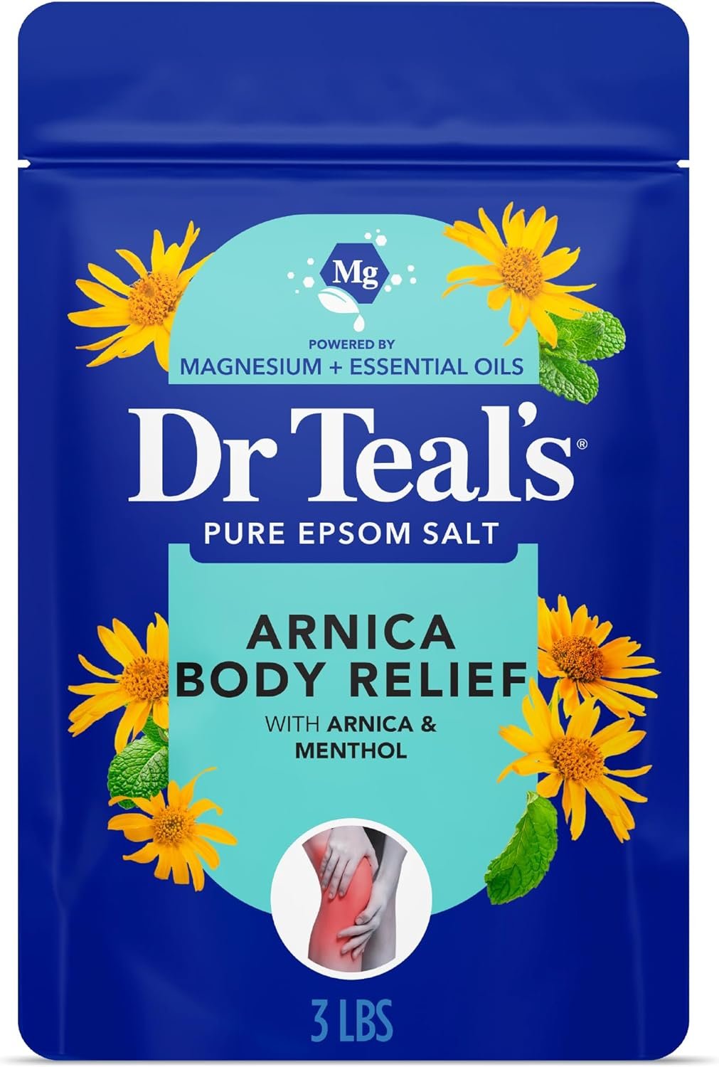 Dr Teal’s Arnica Body Relief Epsom Salt Magnesium Soak with Menthol & Essential Oils, Muscle Recovery, 3 lbs
