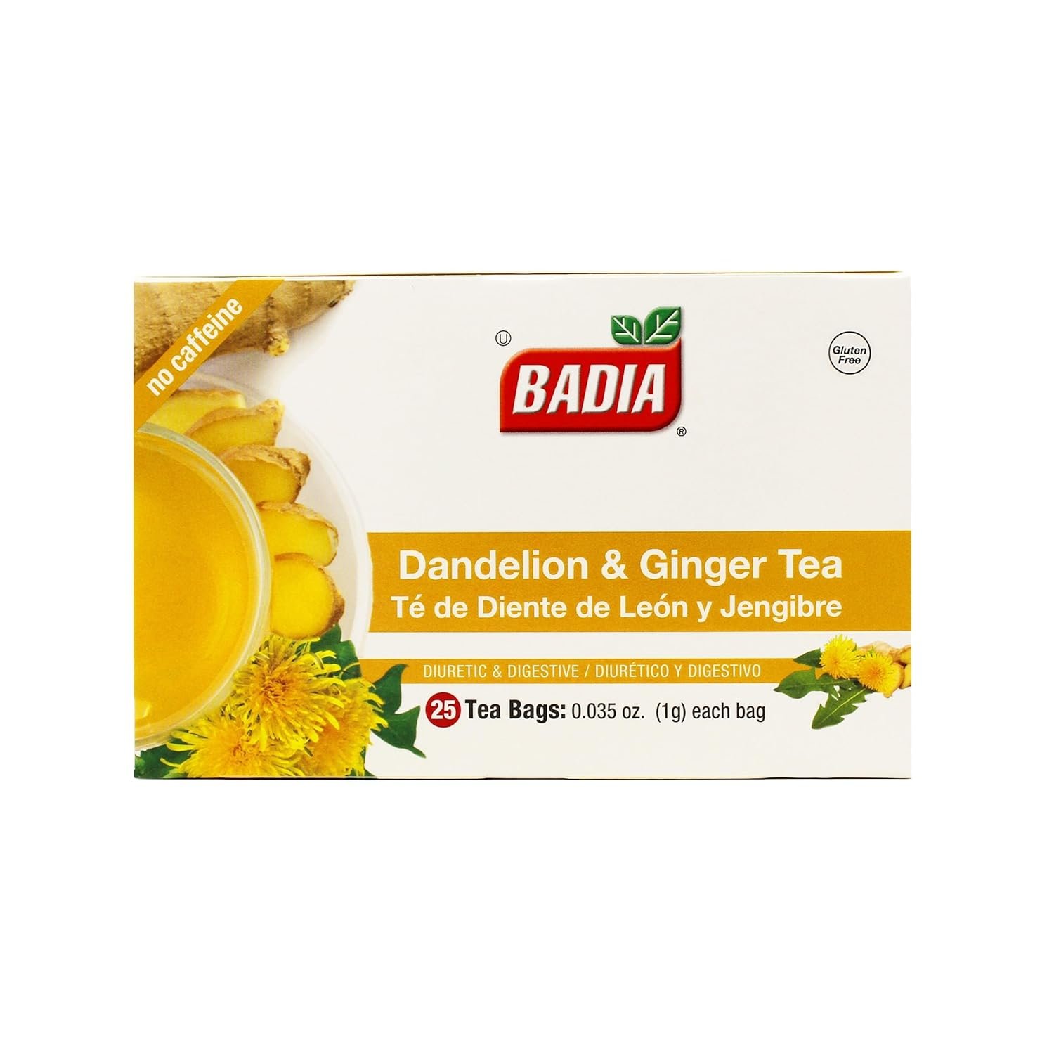 Badia Dandelion & Ginger Tea, 25 Bags – Herbal Detox Blend for Digestive Support and Liver Health