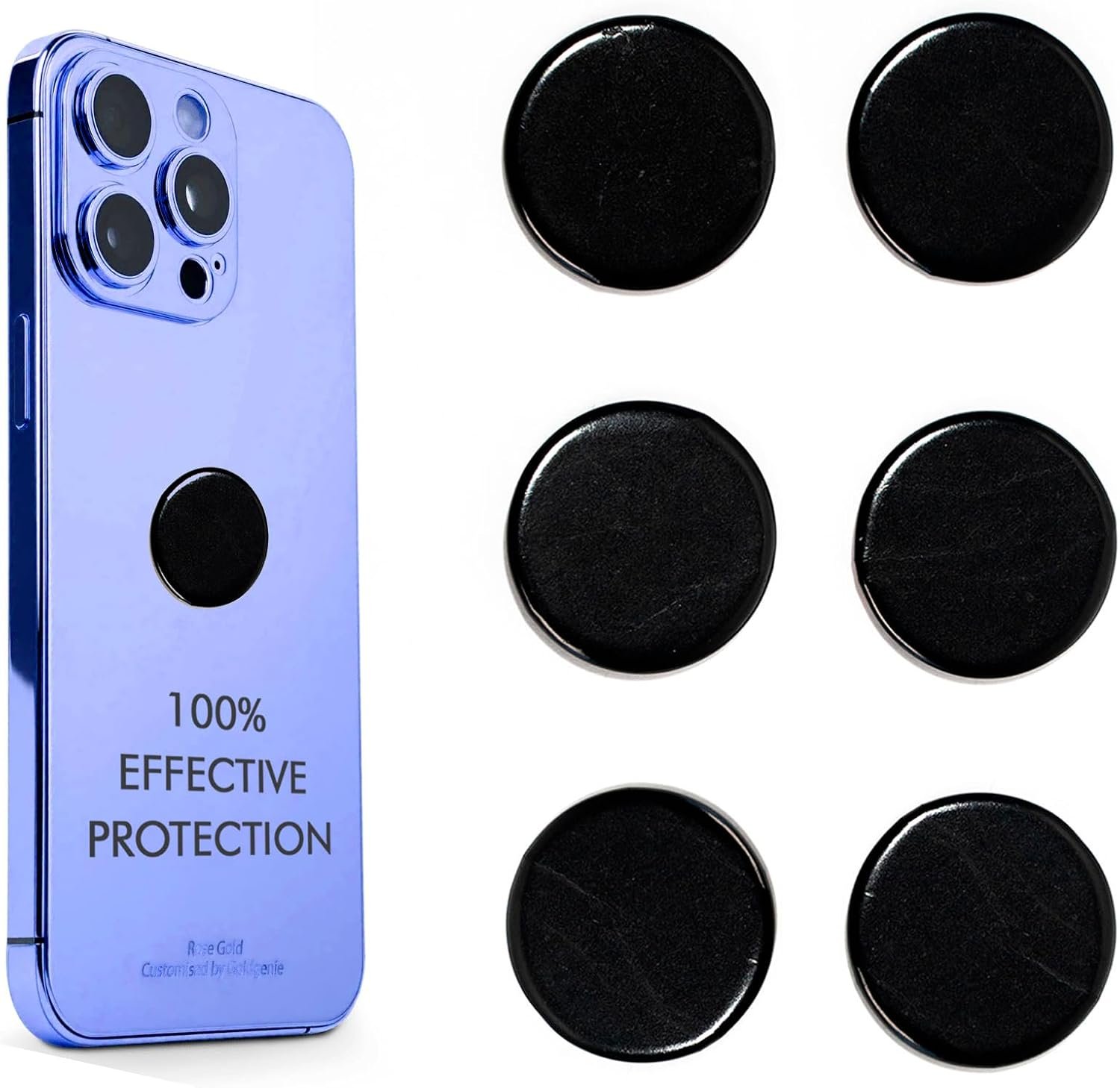 Shungite Protection Blocker Stickers for Cell Phone in Bulk | Six Authentic Shungite Sticky Plates for Smartphones | Certified Black Crystal Cell Phone Round Plates Set S570