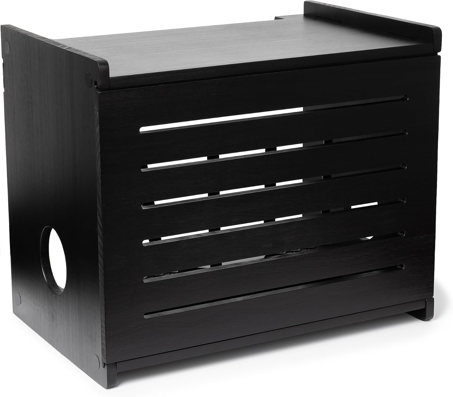 Wooden WiFi Router Storage Box – Deluxe Wall Mountable Decorative Modem Shelf Hider Cover with Cable Management System – Rustic Home Organization Solution for Most Routers Up To 11″ Tall – Black