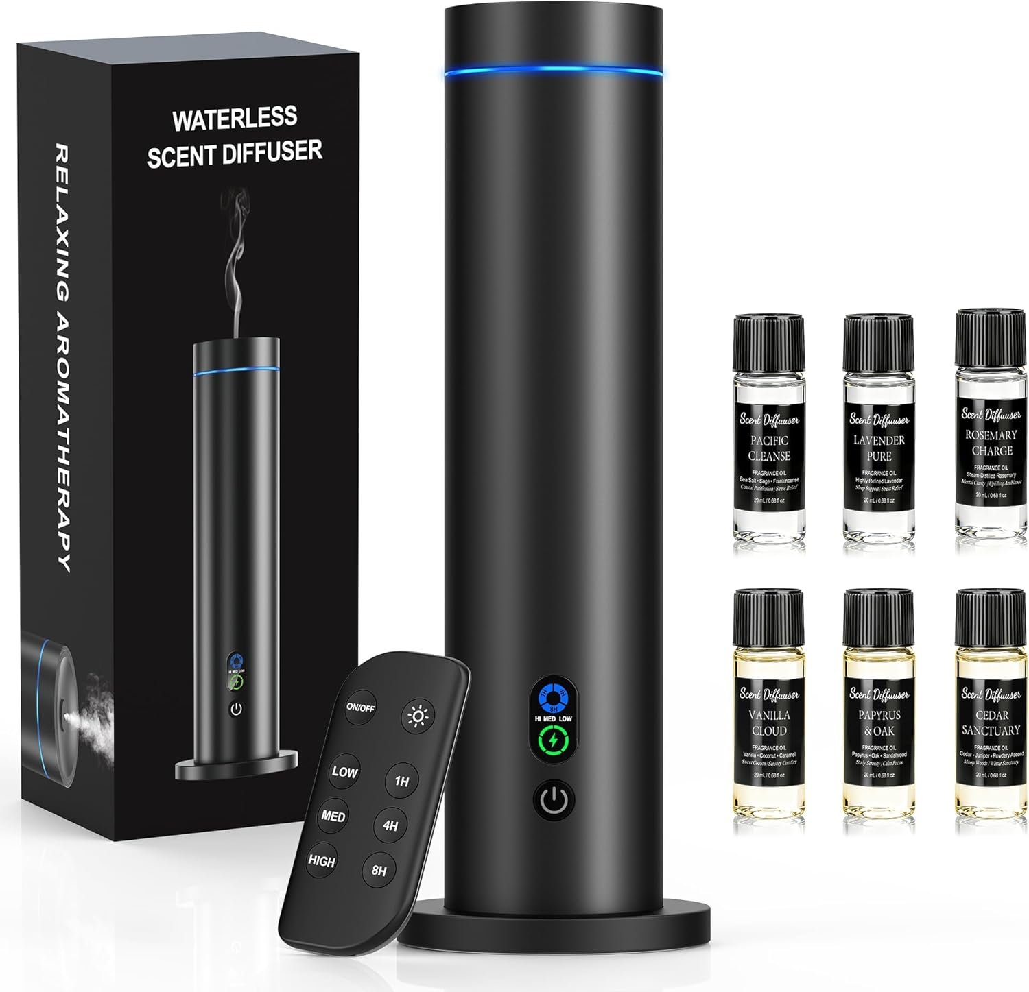 Maromalife Waterless Diffuser, Essential Oil Diffuser, 1000 Sq.Ft Coverage Scent Diffuser – Plug-in Only, Adjustable Mist, Remote, Mood Lights for Home & Office, Large Room, Hotel, Black