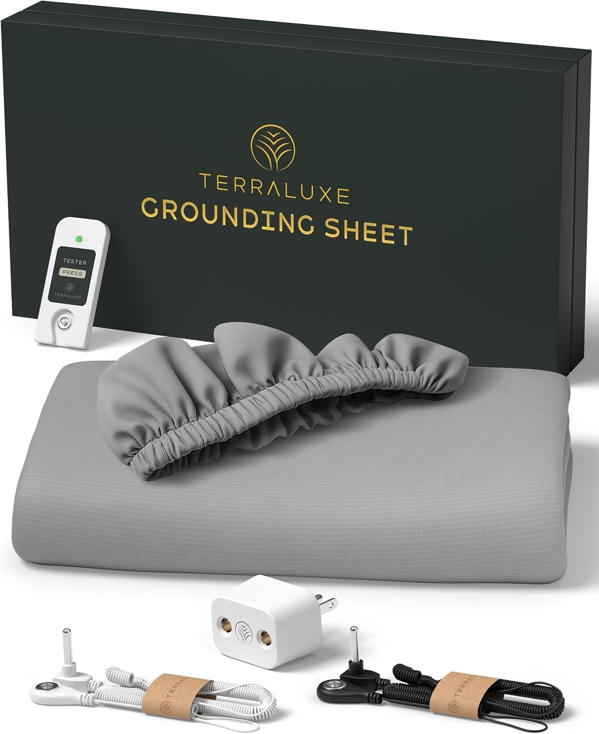 Grounding Sheets Cali King, 12% Pure Silver, Organic Cotton, Cool, Soft, Fitted Earthing Sheets with Deep Pockets, Includes Tester, Adapter, 2 Cords, Connected Bedding
