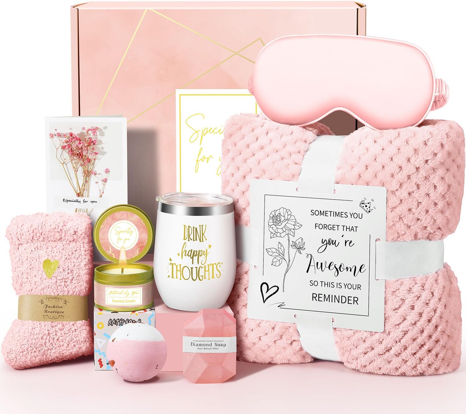 Happy Birthday Gifts for Women Mom Her Friend Sister Wife Grandma, Self Care Gift Get Well Relaxing Spa Gift Basket Set