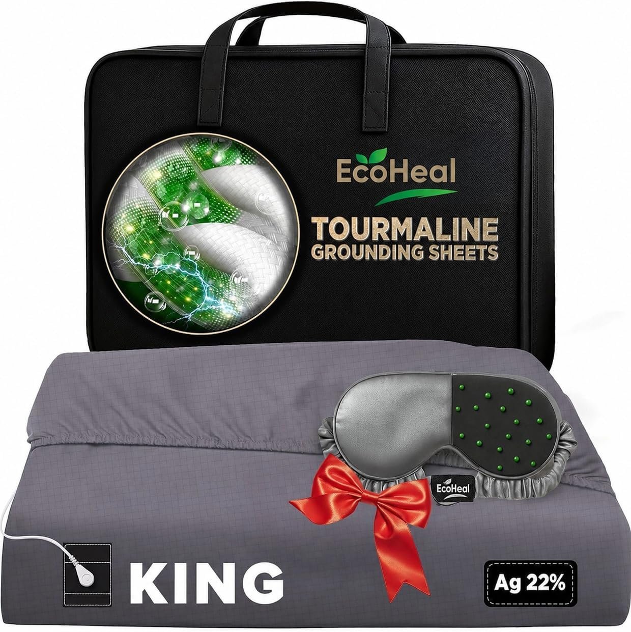 Luxury Tourmaline Grounding Sheets King 20% Silver Fiber, 76% Tourmaline Cotton, 4% Silk, Quality Certified Grounded Well Bed Sheet – Conductive Earth Fitted Sheet for Sleep, Grey