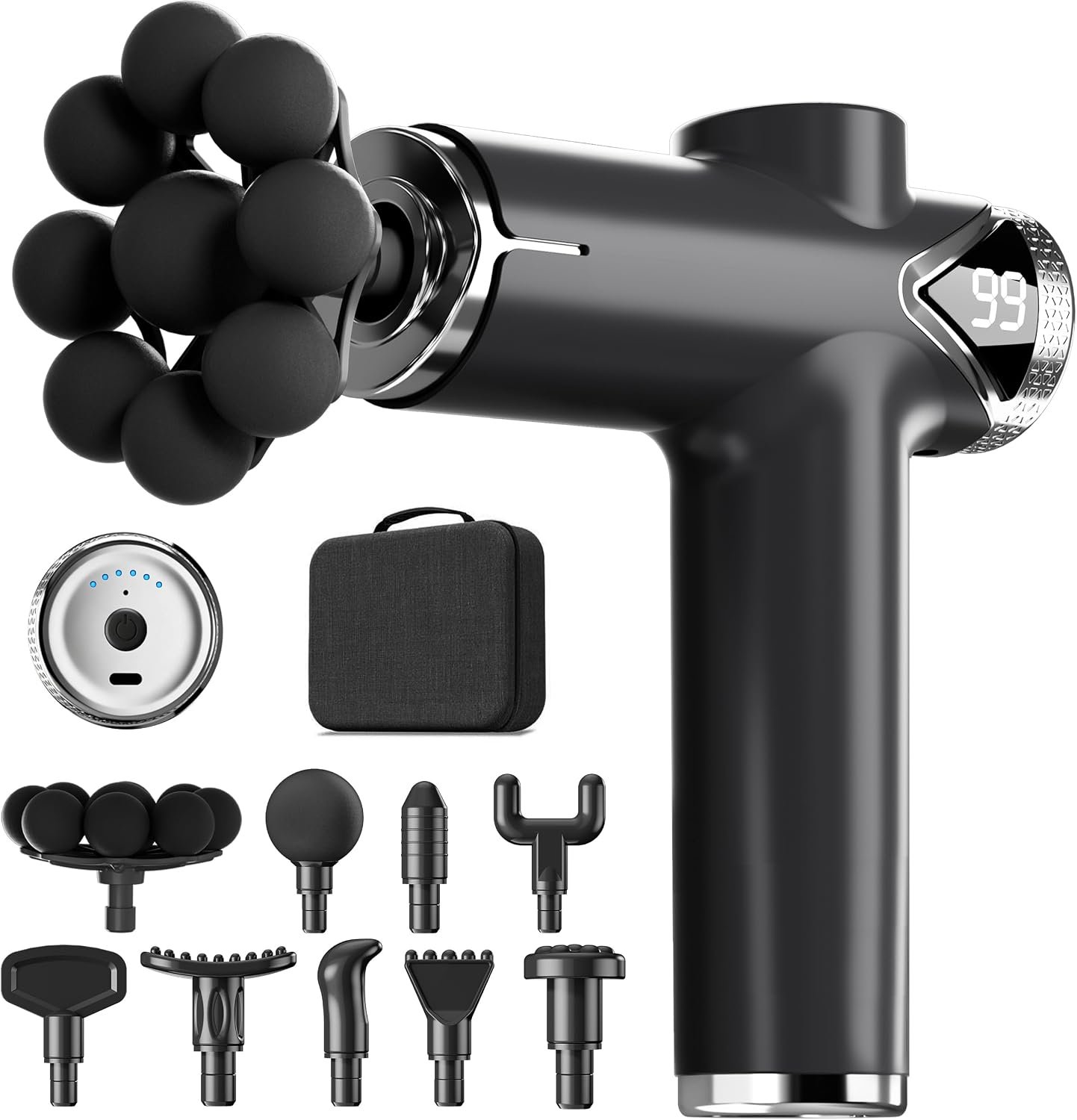 LEERCON Massage Gun, Deep Tissue Massager Gun for Pain Relief, Back Massage with 9 Massage Heads and 6 Speeds, Percussion Massager for Athletes, Gifts for Women Men Father’s Day, Black
