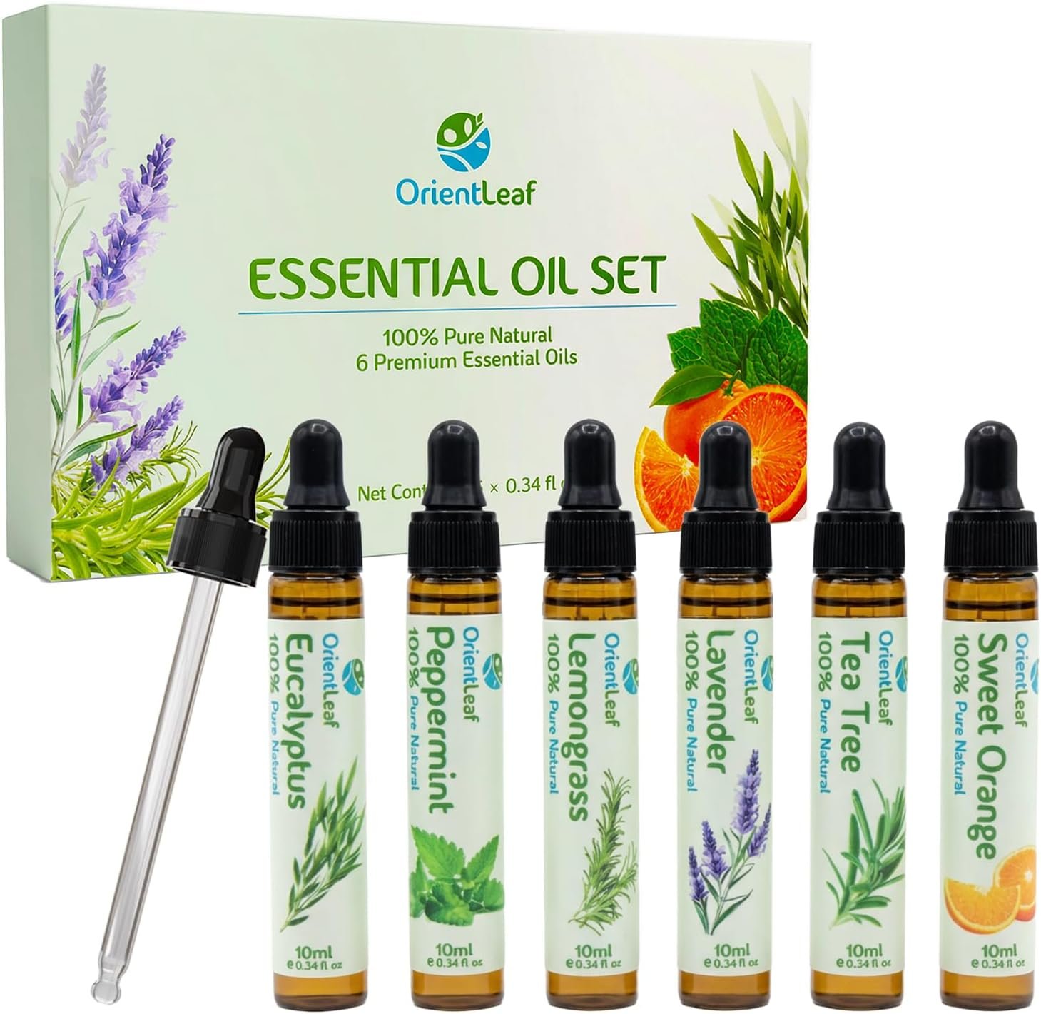 ORIENTLEAF Blended Essential Oils Set, Blends for Diffusers, Fragrance, Aromatherapy, Humidifiers, Peppermint, Tea Tree, Lavender, Eucalyptus, Orange, Citronella