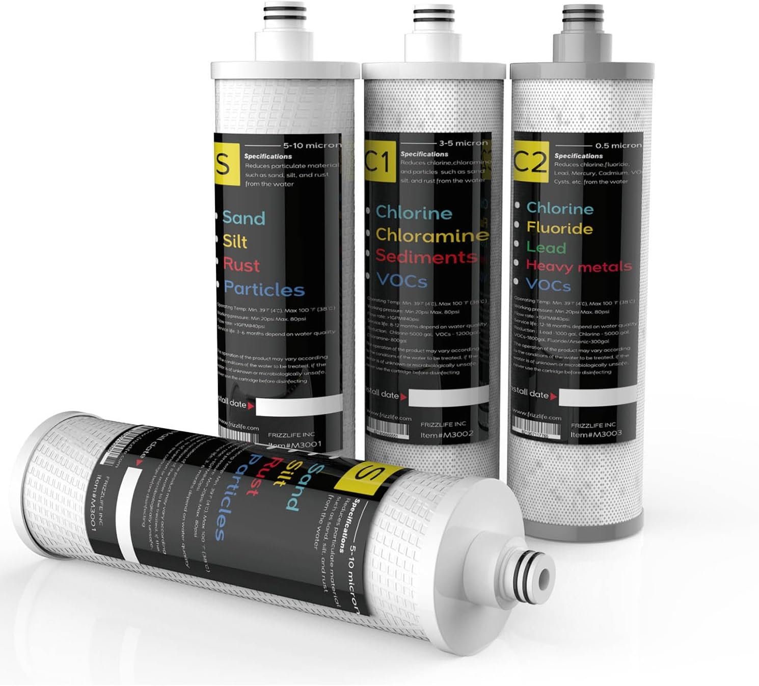 Frizzlife M3005 Replacement Filter Cartridge Set (4 Pack) For SK99,SP99,SK99 NEW and SP99 NEW Under Sink Water Filter System