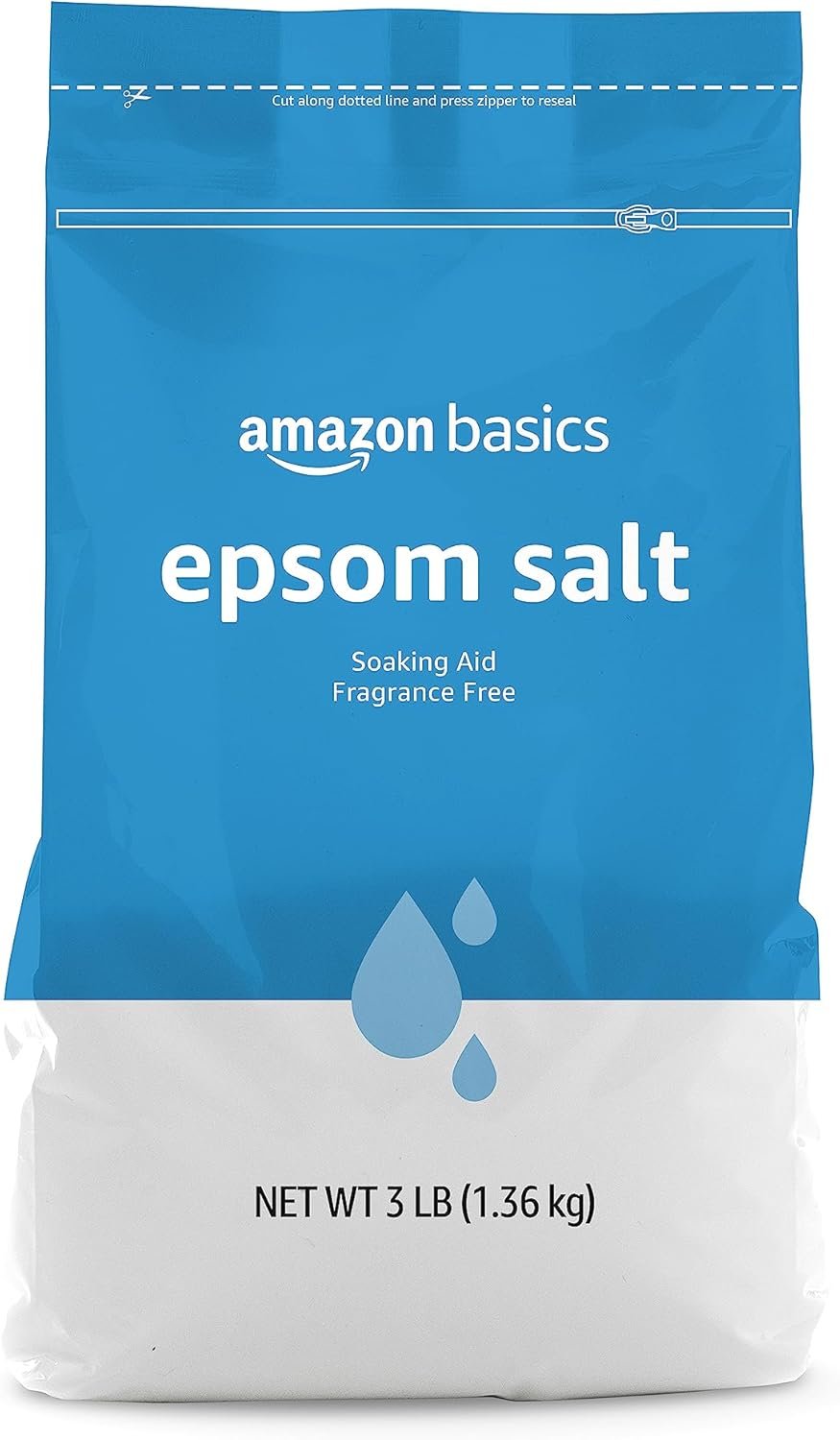 Amazon Basics Epsom Salt Soak, Unscented, Magnesium Sulfate USP, Muscle and Feet Relaxation, Resealable Bag, 3 Pound