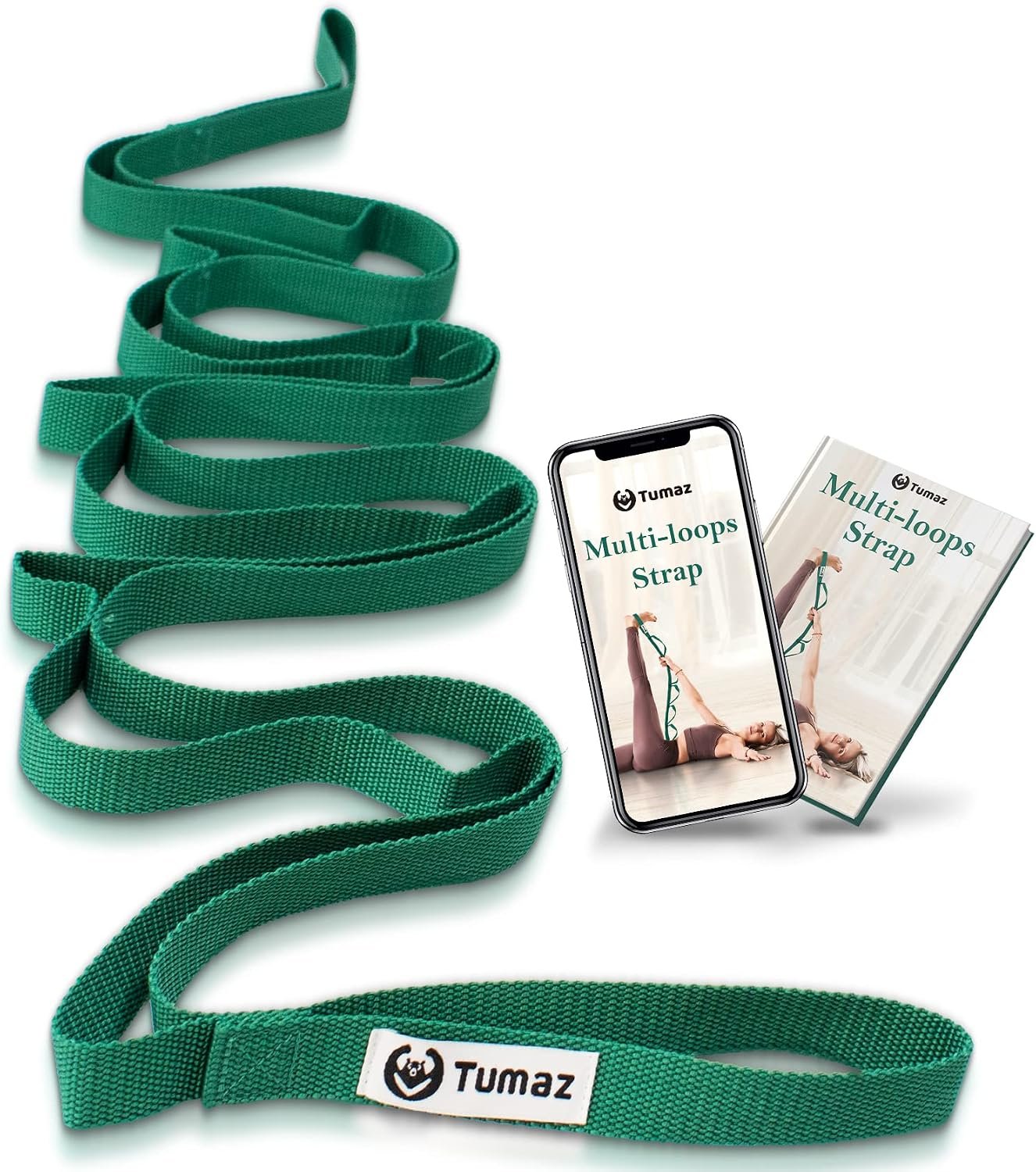 Tumaz Stretching Strap, 10-Loop Non-Elastic Yoga Strap | Designed for stretching, yoga, Pilates and rehab with 10 loops, durable webbing and a longer 79-inch design