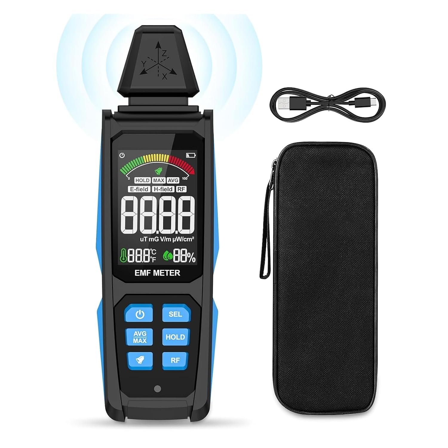 AceFox EMF Detector for Detecting EF RF MF, Digital LCD Display, Measures uT mG/V/m pW/cm², 3-in-1 Rechargeable EMF Meter for Home Office EMF Inspections, and Ghost Hunting