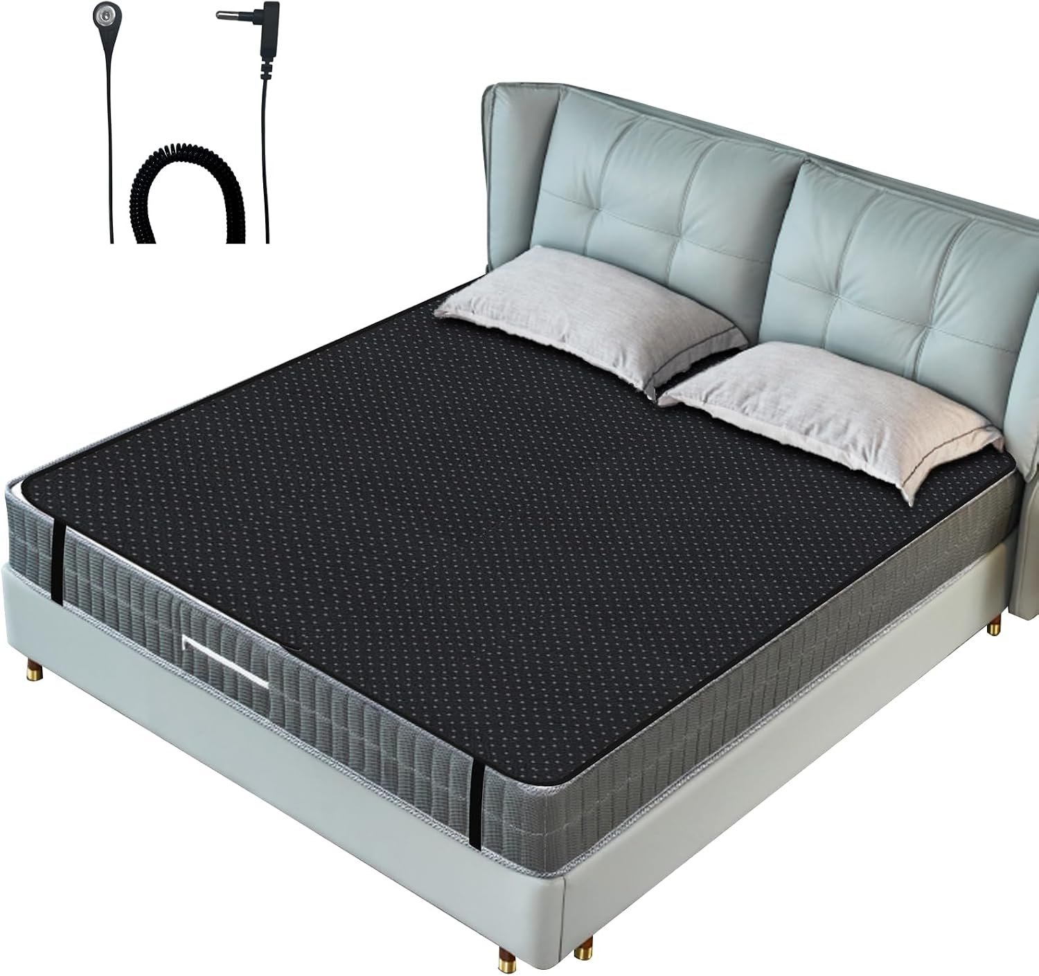 Grounding Mat for Bed, Grounding Mattress Cover for Improving Sleep, Sleep Pad, Earth Mat Carbon Leatherette Therapy (54″ x 78″)