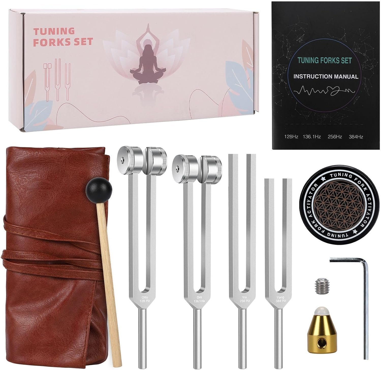 Tuning Forks for Healing Set – 128Hz, 136.1Hz, 256Hz, 384Hz Resonance Sound Healing Instruments, Harmony & Pure Frequency Sound Therapy, Chakra & Frequency Healing, Weighted Medical Grade Tool
