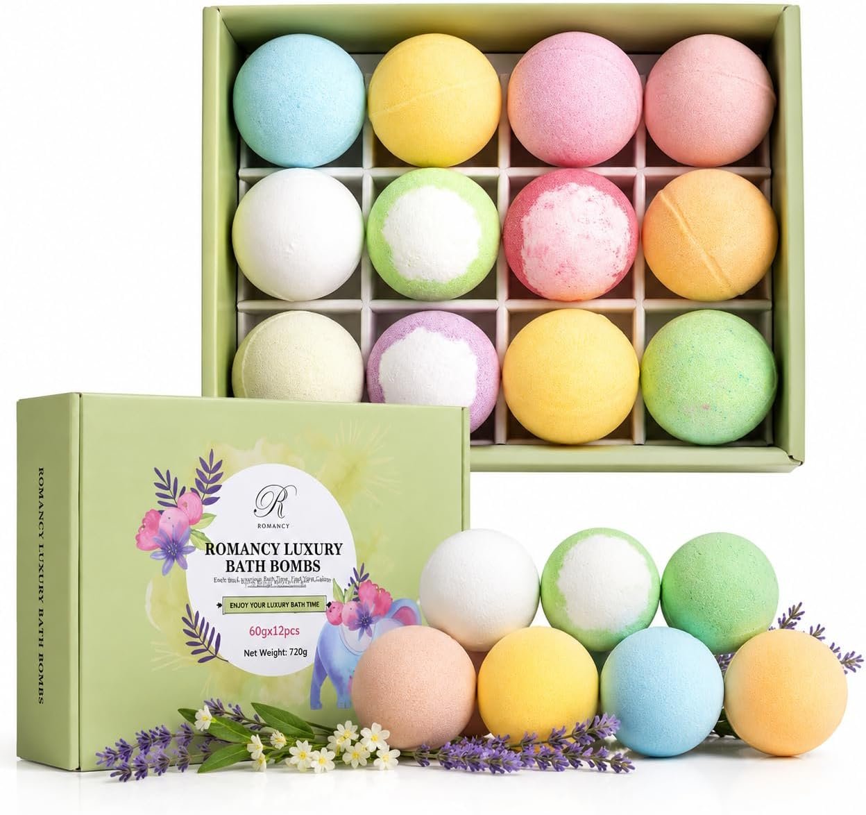 Bath Bomb Gift Set, 12 Pack Aromatherapy Bath Bombs with Essential Oils | Lavender & Eucalyptus Aromatherapy with Essential Oils for Relaxation, Stress Relief & Self-Care