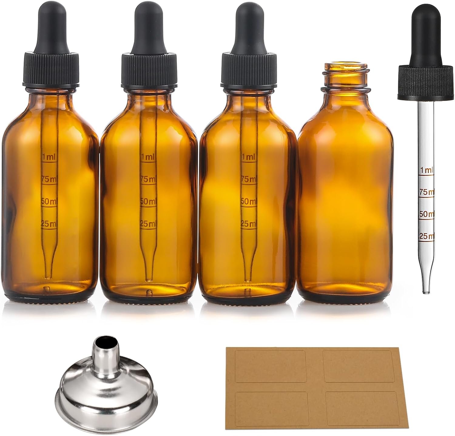 2 oz Dark Amber Glass Dropper Bottles with Measurement Dropper, 4 Pack- 60ml Thick Tincture Bottles with Measured Eye Dropper, Leakproof Essential Oils Bottles for Health, Personal Care & Beauty
