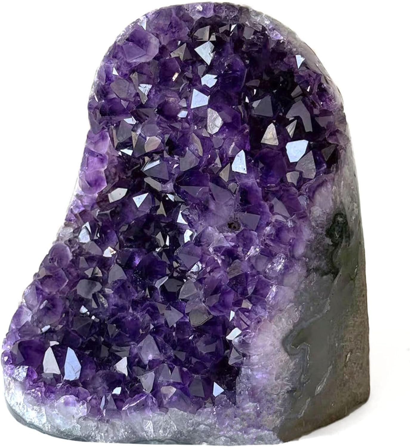 Natural Amethyst Cluster with Polished Edges [2 to 2.5 lb.] Real Raw Geode Healing Crystal Rock from Uruguay Deep Purple Decor and a FREE Velvet Pouch of Rose Quartz