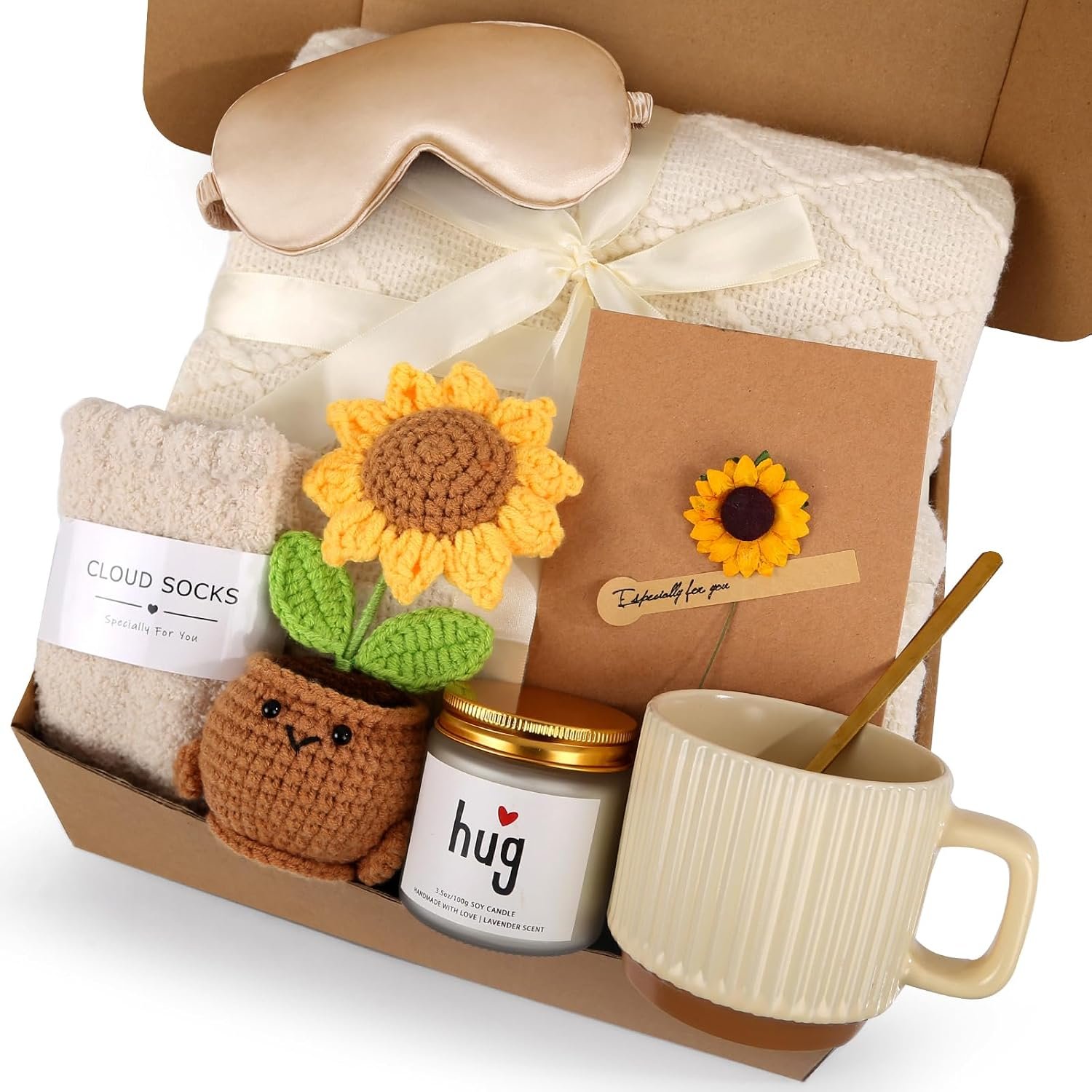 Sending Sunshine Sunflower, Thinking of You Care Package Unique Birthday Gift Baskets for Women Best Friend Mom Grandma Sister